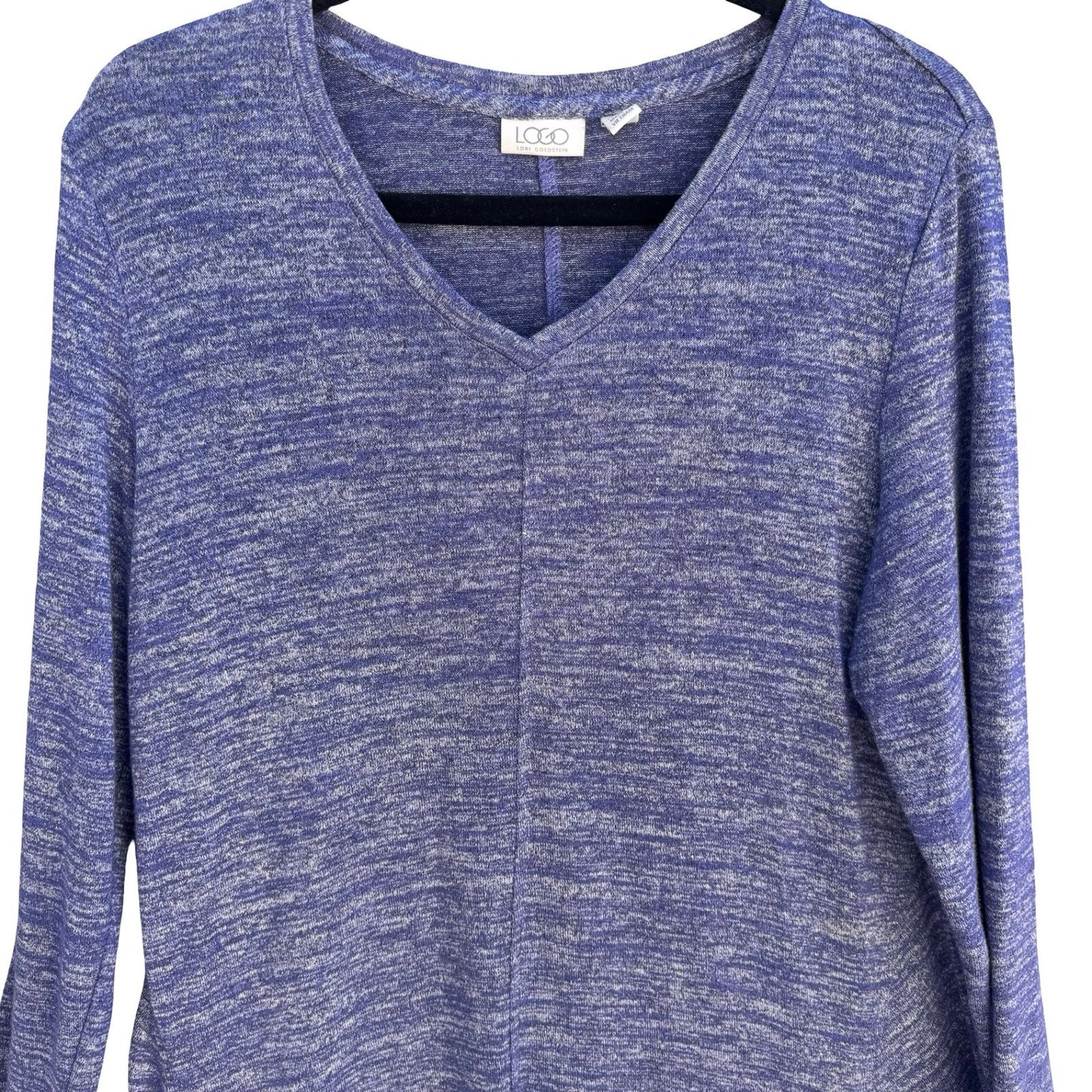 LOGO Lori Goldstein Purple Marled Knit V-Neck Tunic Top Lagenlook Loungewear M