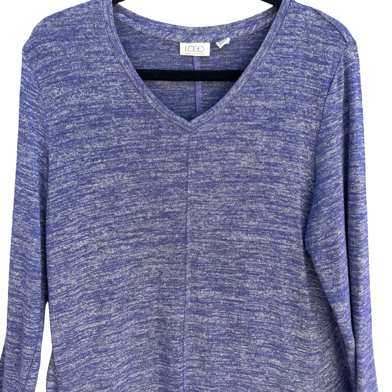 LOGO Lori Goldstein Purple Marled Knit V-Neck Tunic Top Lagenlook Loungewear M