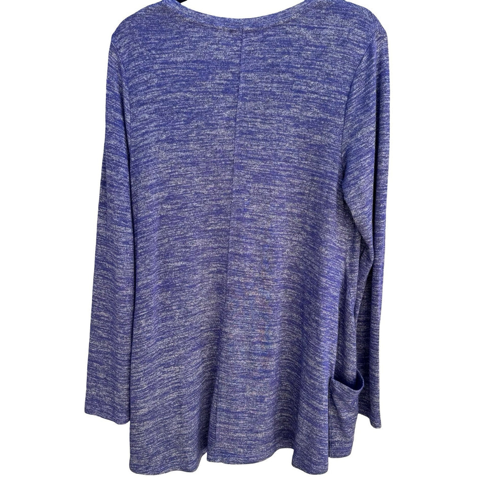 LOGO Lori Goldstein Purple Marled Knit V-Neck Tunic Top Lagenlook Loungewear M