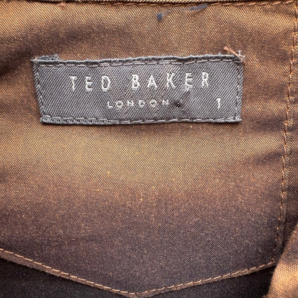 Ted Baker London Minimalist Brown Iridescent Hidden Button Shirt Tailored Chic S
