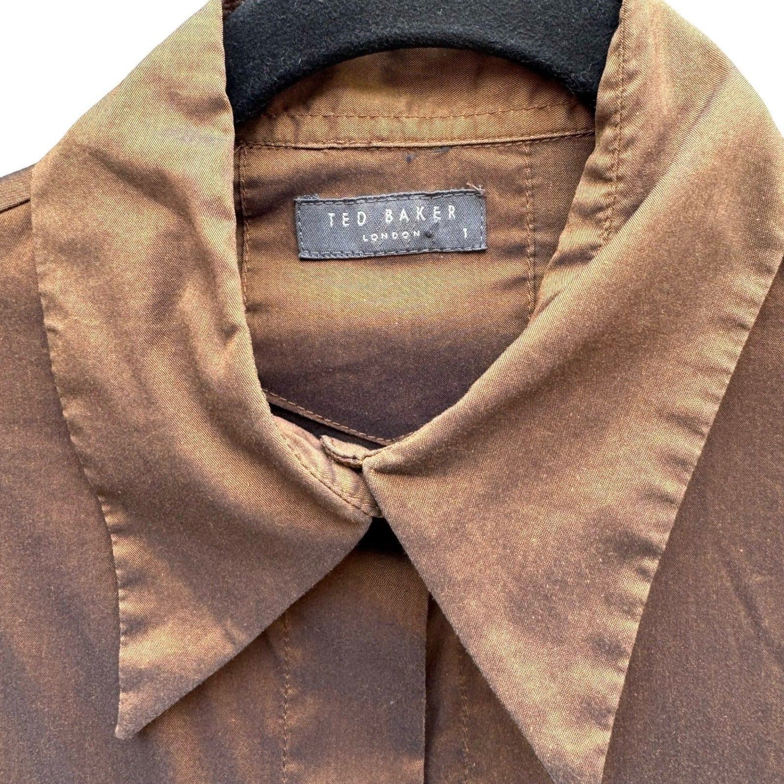 Ted Baker London Minimalist Brown Iridescent Hidden Button Shirt Tailored Chic S
