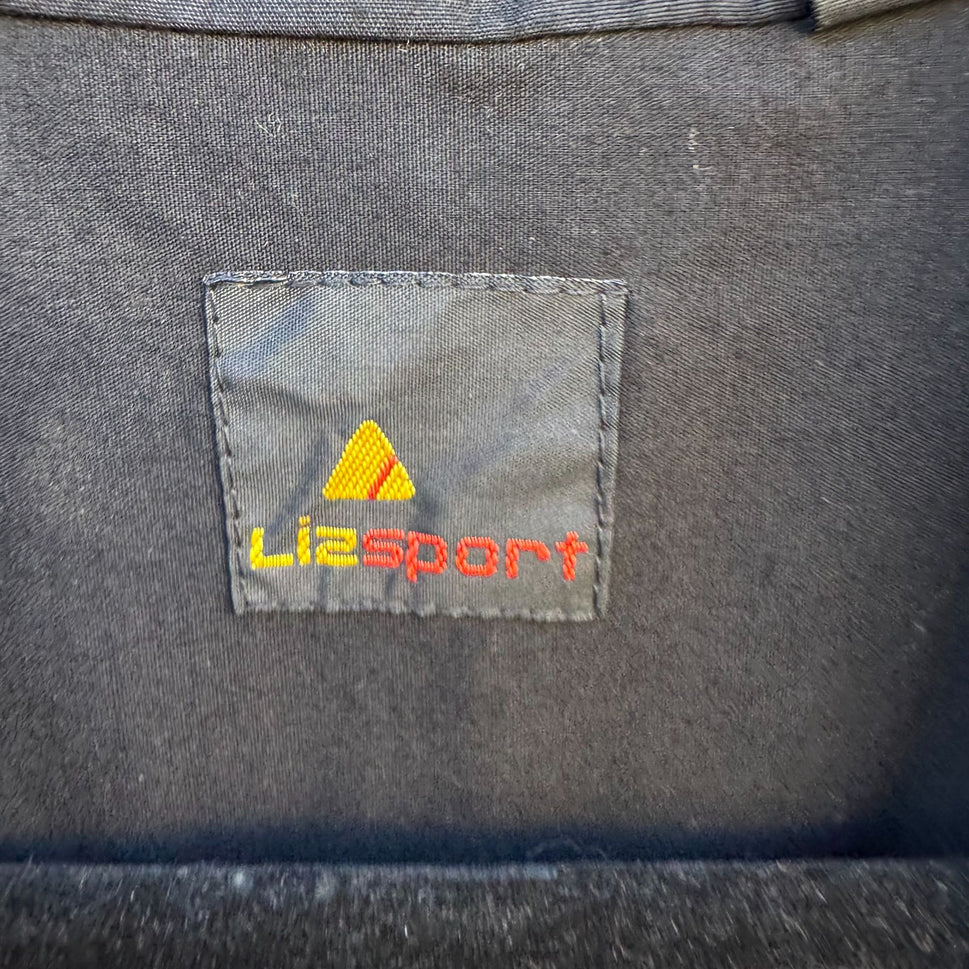 Lizsport Vintage Black Cropped Bomber Biker Jacket Zippers Oversized Epaulets L