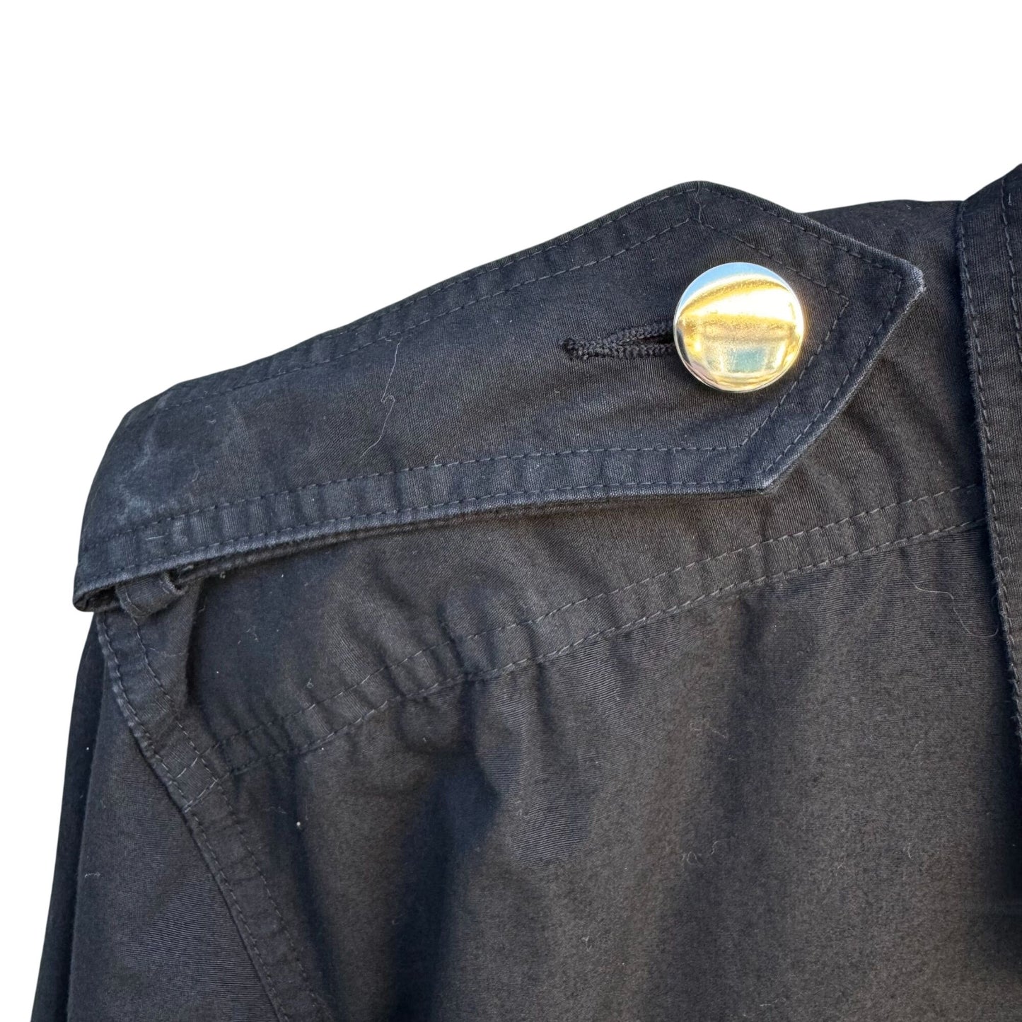 Lizsport Vintage Black Cropped Bomber Biker Jacket Zippers Oversized Epaulets L