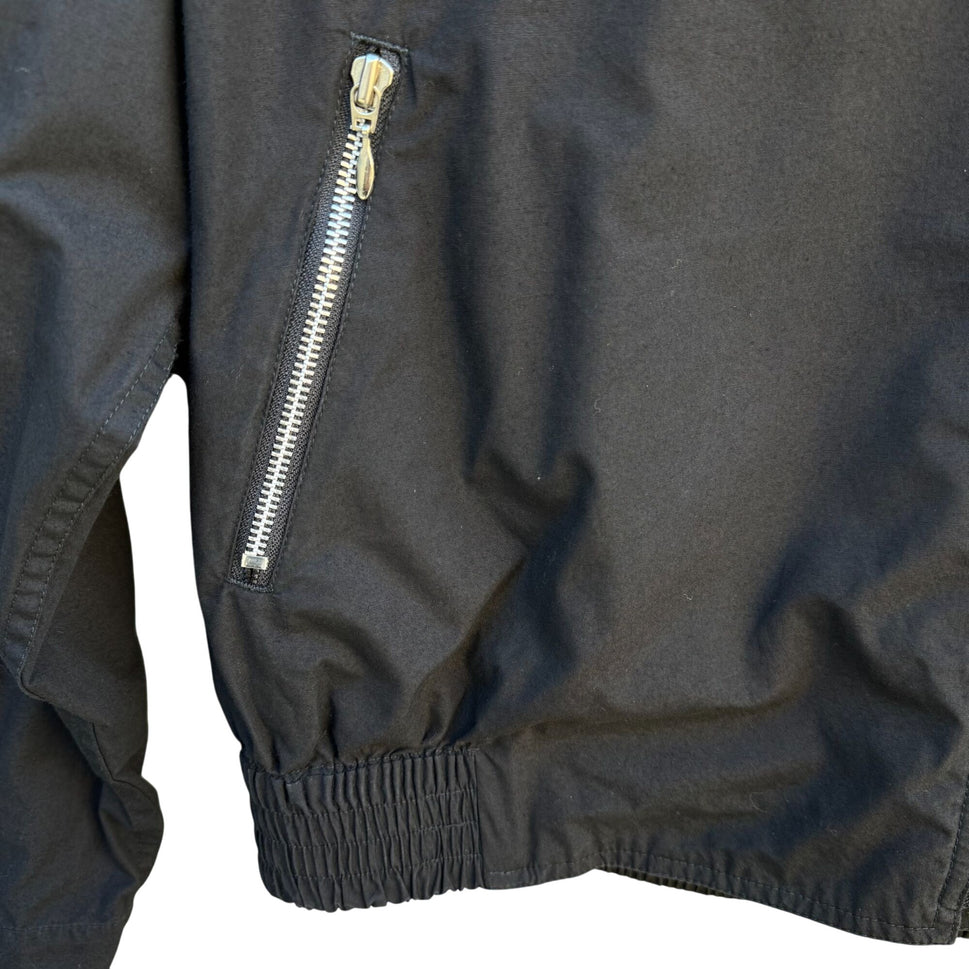 Lizsport Vintage Black Cropped Bomber Biker Jacket Zippers Oversized Epaulets L