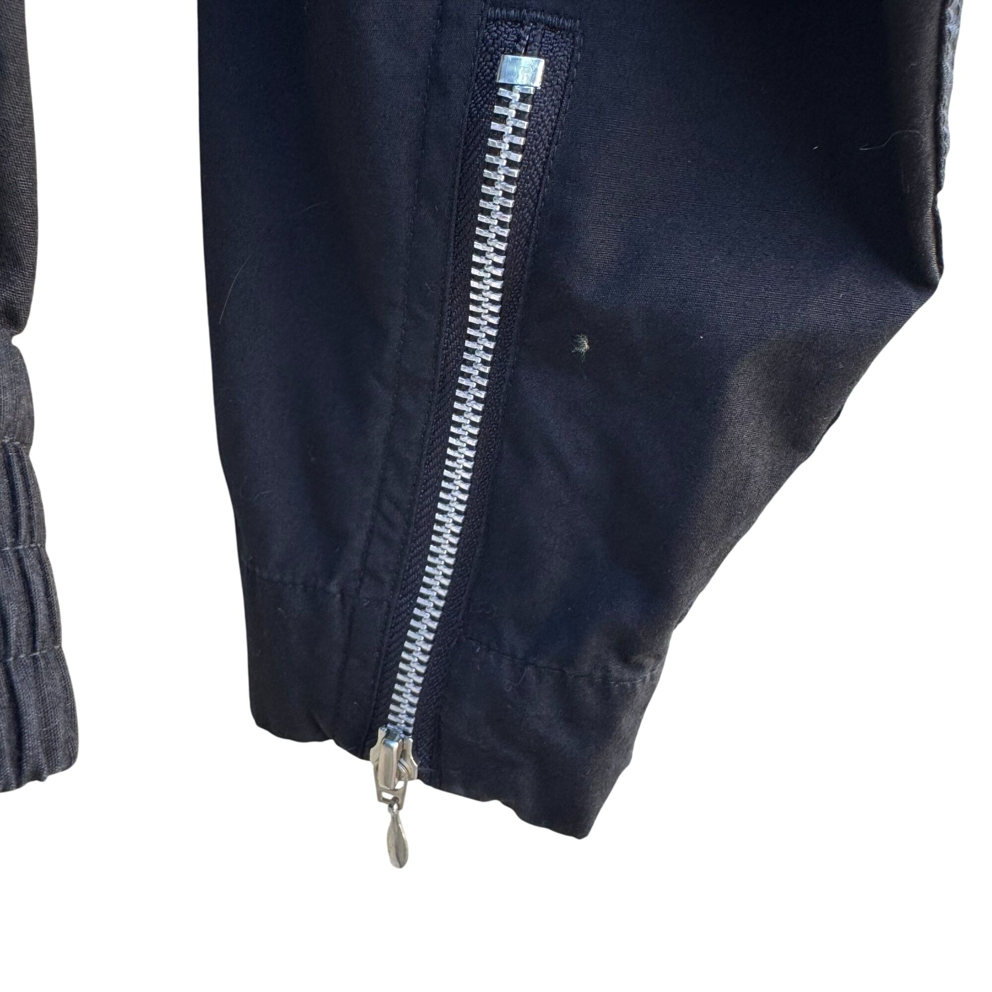 Lizsport Vintage Black Cropped Bomber Biker Jacket Zippers Oversized Epaulets L