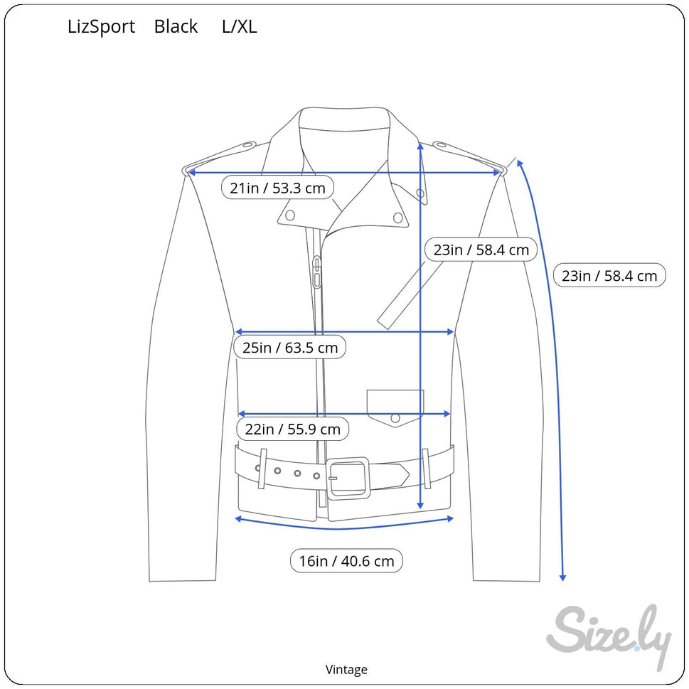 Lizsport Vintage Black Cropped Bomber Biker Jacket Zippers Oversized Epaulets L