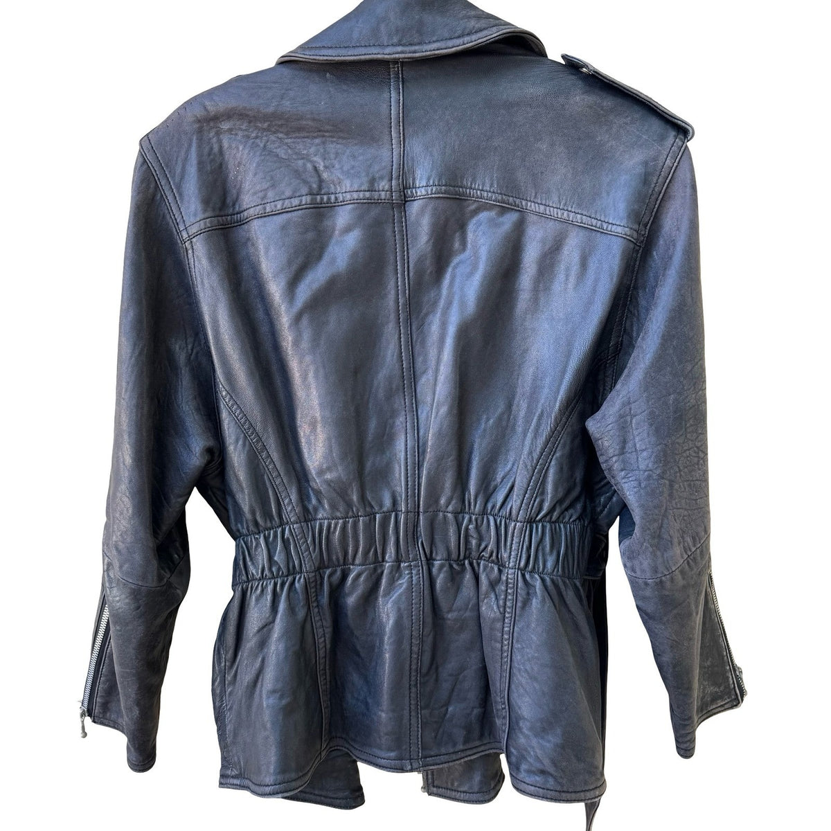 Plantation Vintage Grunge Rocker Belted Distressed Biker Moto Jacket ZIPPER FLAW