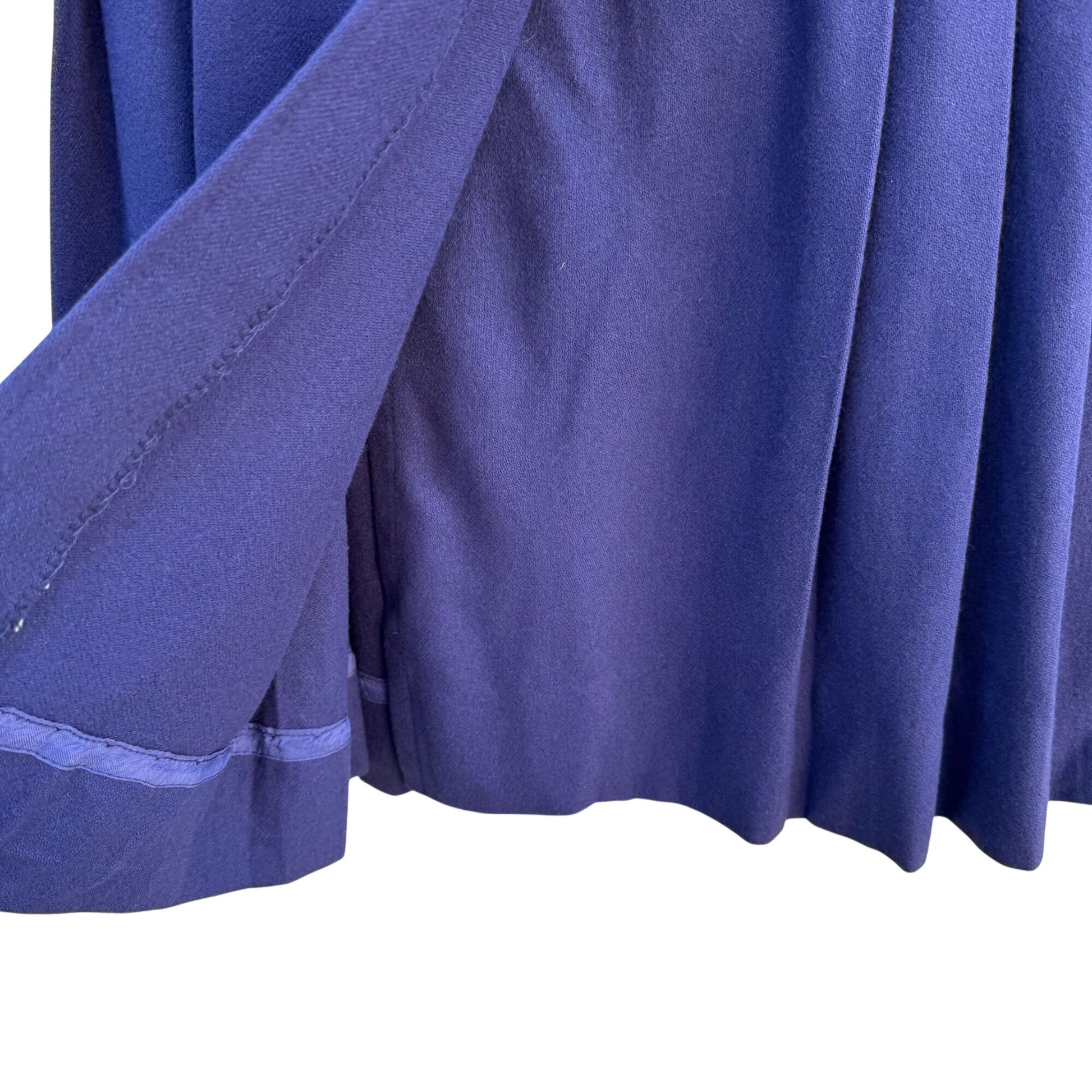 Vintage 70s Womens Blue Side Button Pleated Wool Midi Skirt Preppy Professional