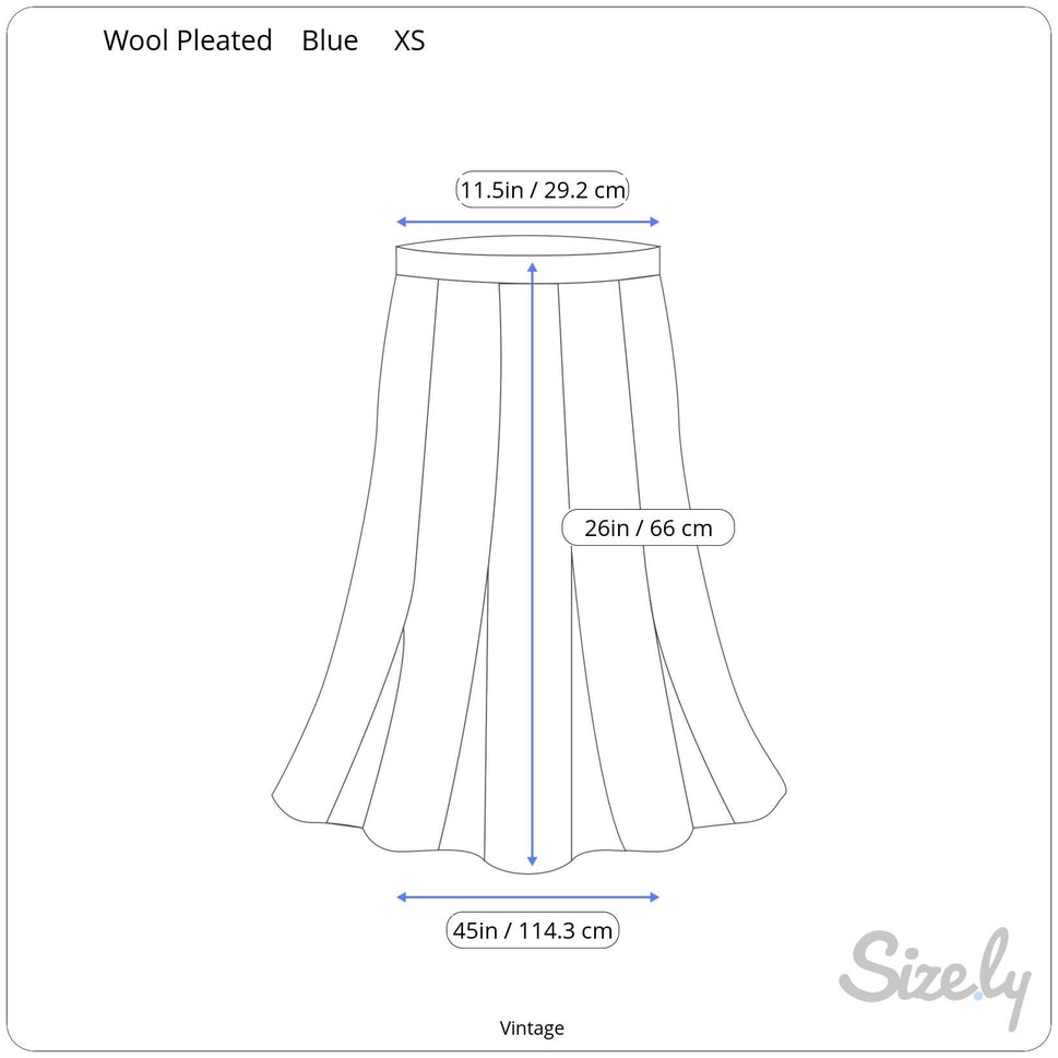 Vintage 70s Womens Blue Side Button Pleated Wool Midi Skirt Preppy Professional
