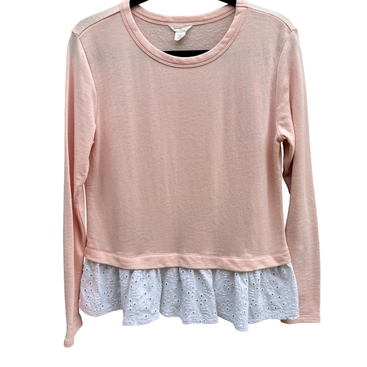 Caslon Coquette Cottagecore Soft Girl Eyelet Peplum Hem French Terry Top Pastel