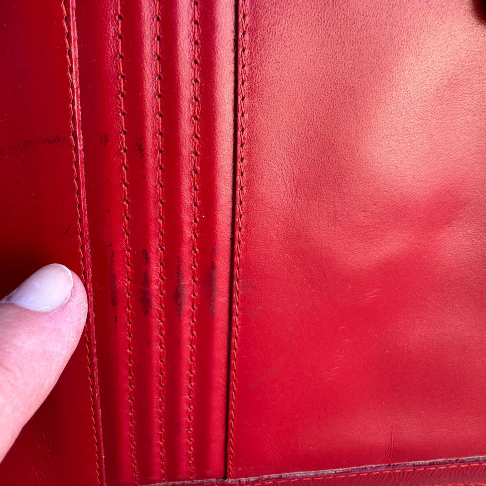 Phillippe Vintage Red Leather Adjustable Strap & Gold Buckle Accent Shoulder Bag