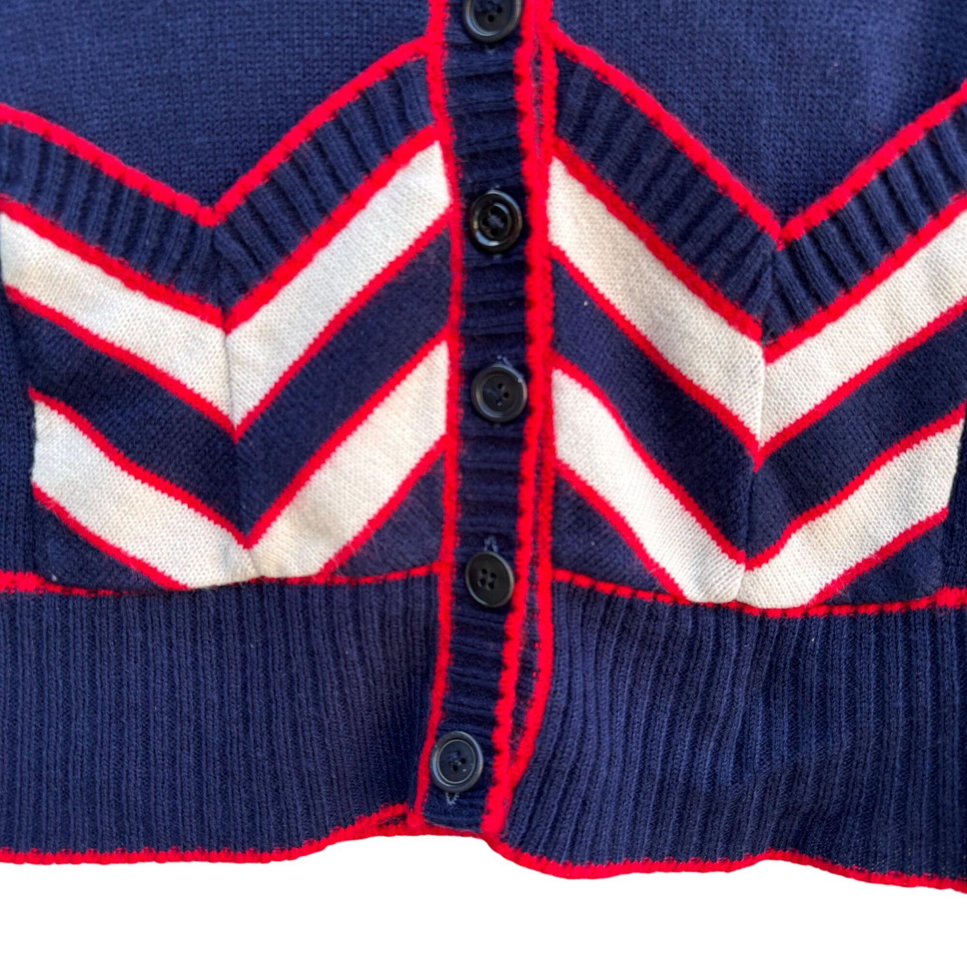 Vintage 60s Womens Navy Red Knit Striped Chevron Retro Sleeveless Sweater Vest