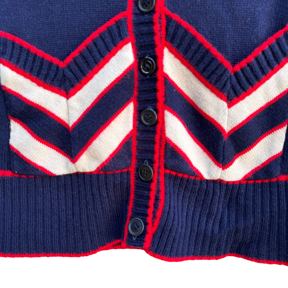 Vintage 60s Womens Navy Red Knit Striped Chevron Retro Sleeveless Sweater Vest