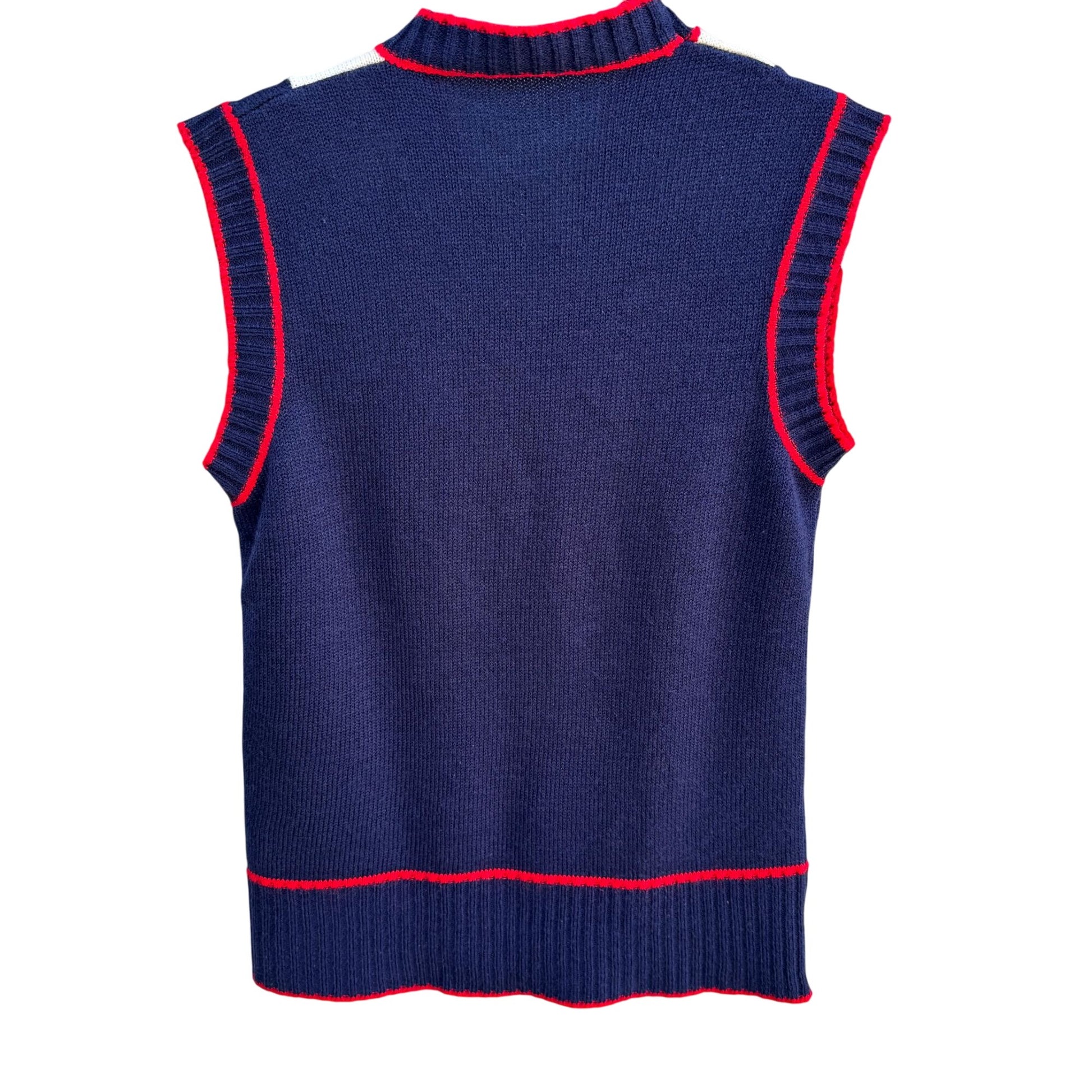 Vintage 60s Womens Navy Red Knit Striped Chevron Retro Sleeveless Sweater Vest