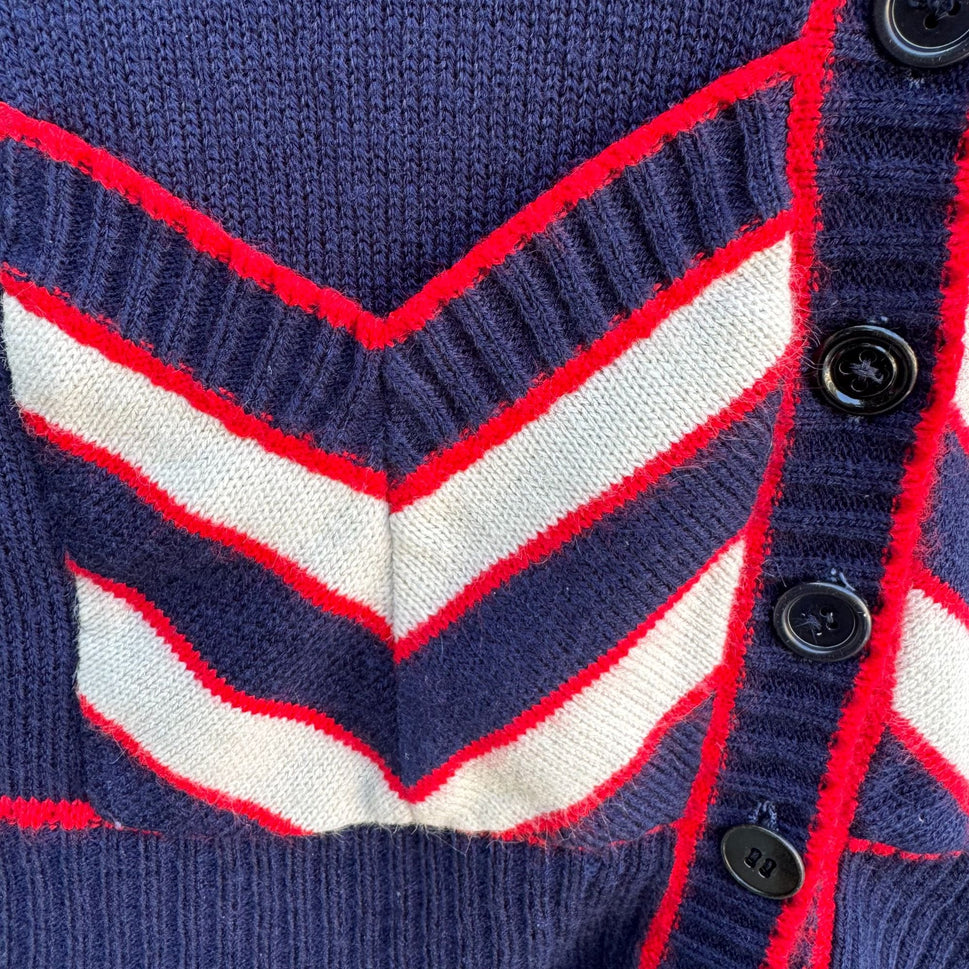 Vintage 60s Womens Navy Red Knit Striped Chevron Retro Sleeveless Sweater Vest