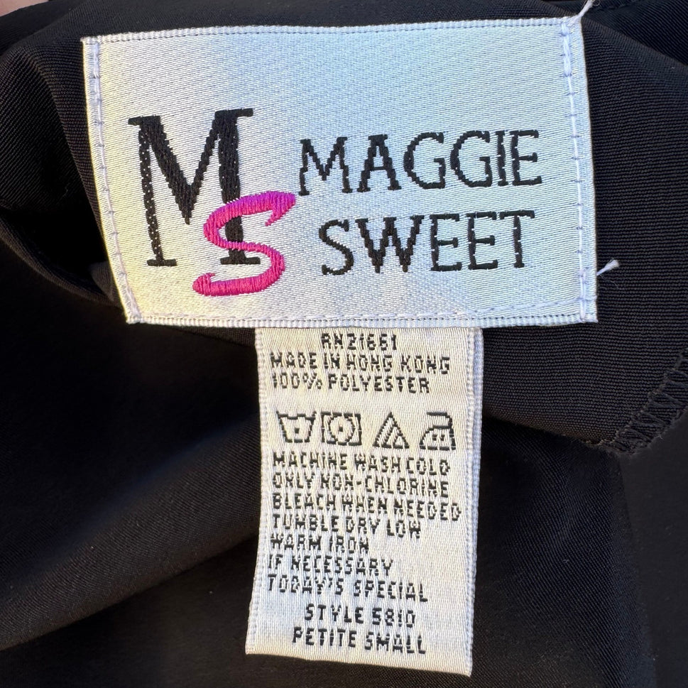 Maggie Sweet Vintage 90s Womens S Black Floral Embroidered Long Sleeve Blouse