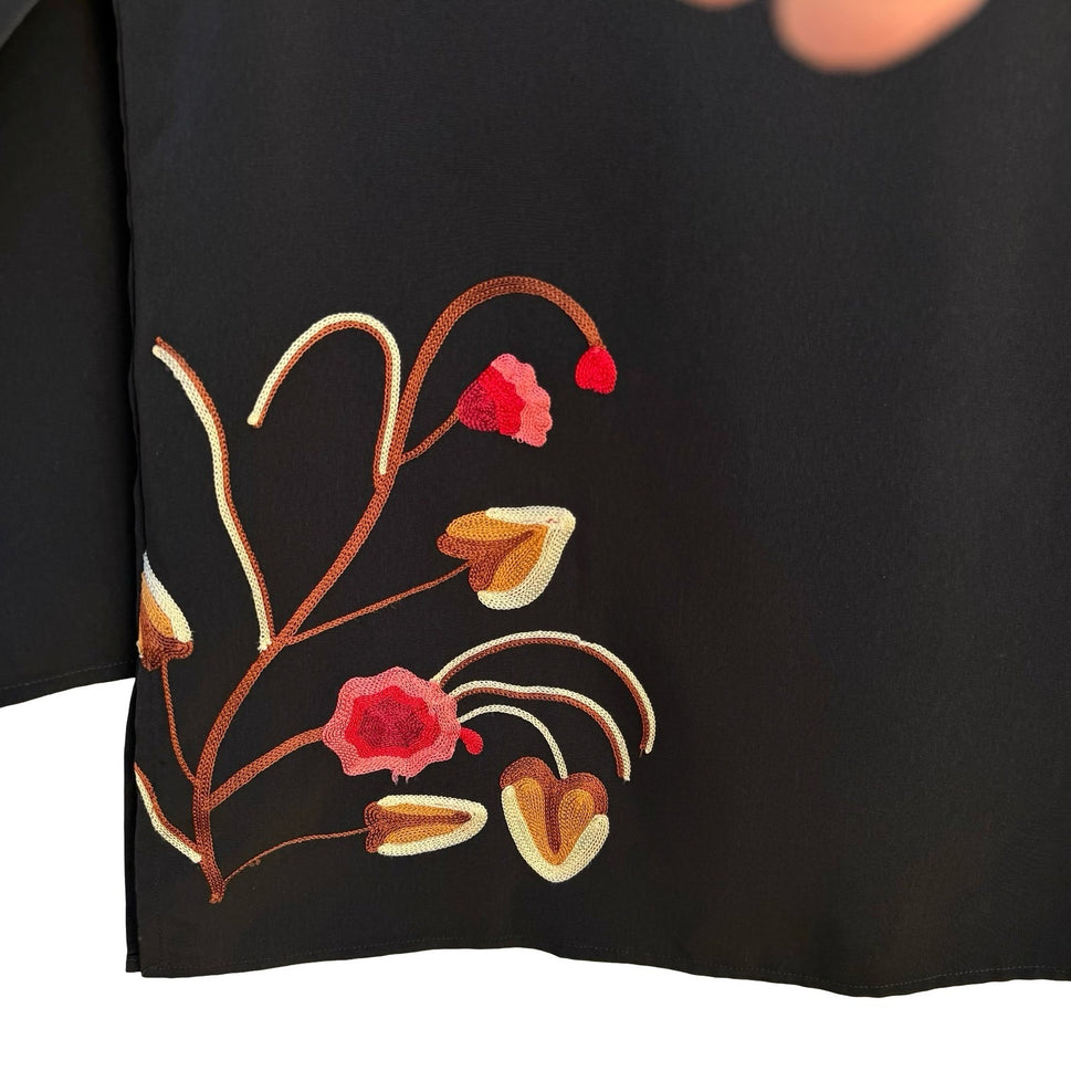 Maggie Sweet Vintage 90s Womens S Black Floral Embroidered Long Sleeve Blouse
