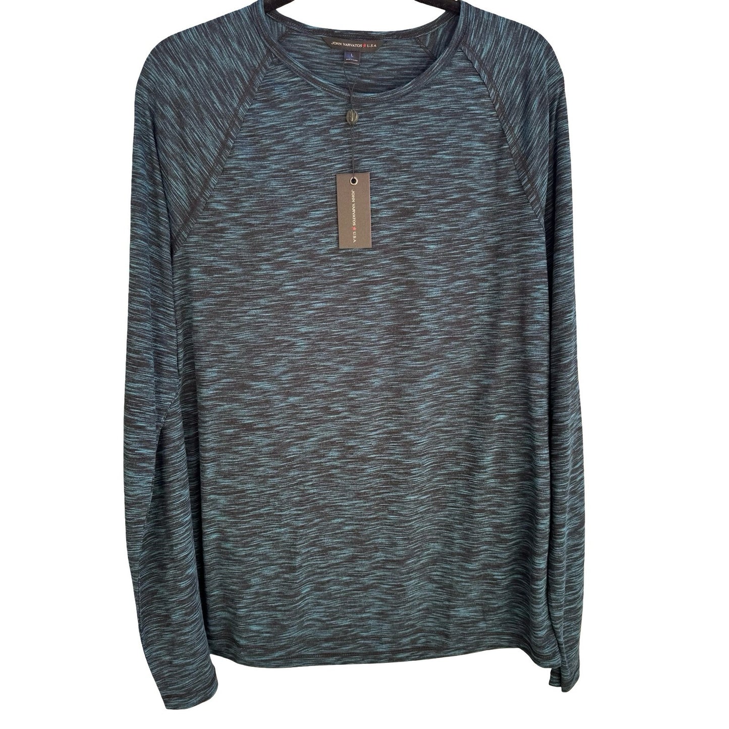 John Varvatos Star USA Space Dye Raglan Long Sleeve Knit Shirt Blue Mens L NEW