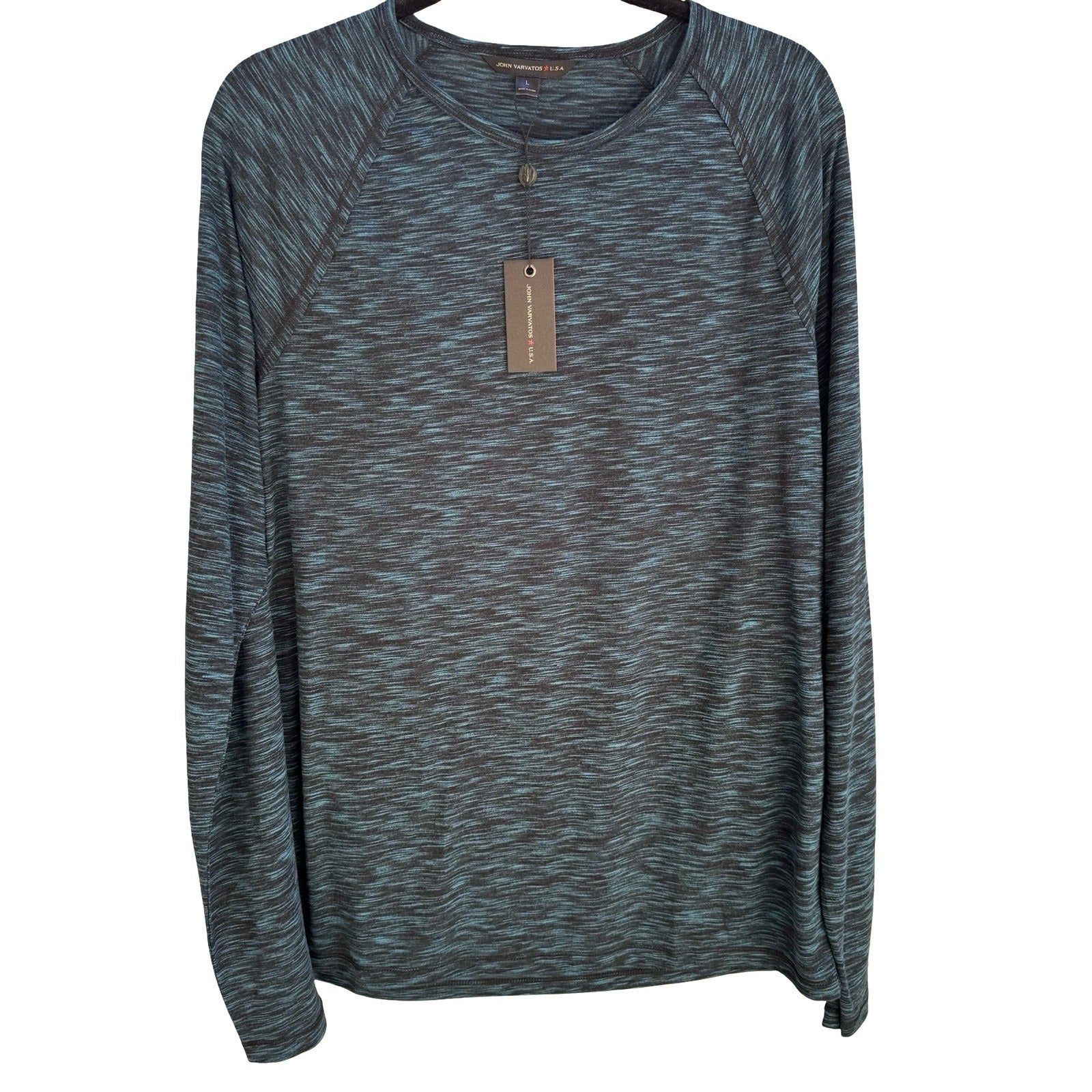 John Varvatos Star USA Space Dye Raglan Long Sleeve Knit Shirt Blue Mens L NEW