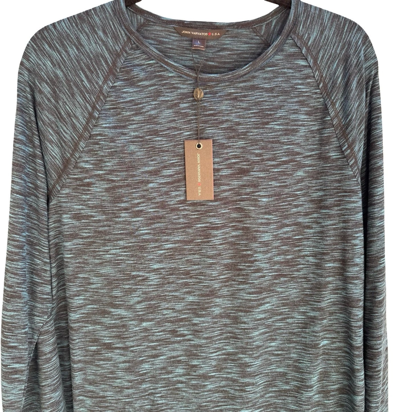 John Varvatos Star USA Space Dye Raglan Long Sleeve Knit Shirt Blue Mens L NEW