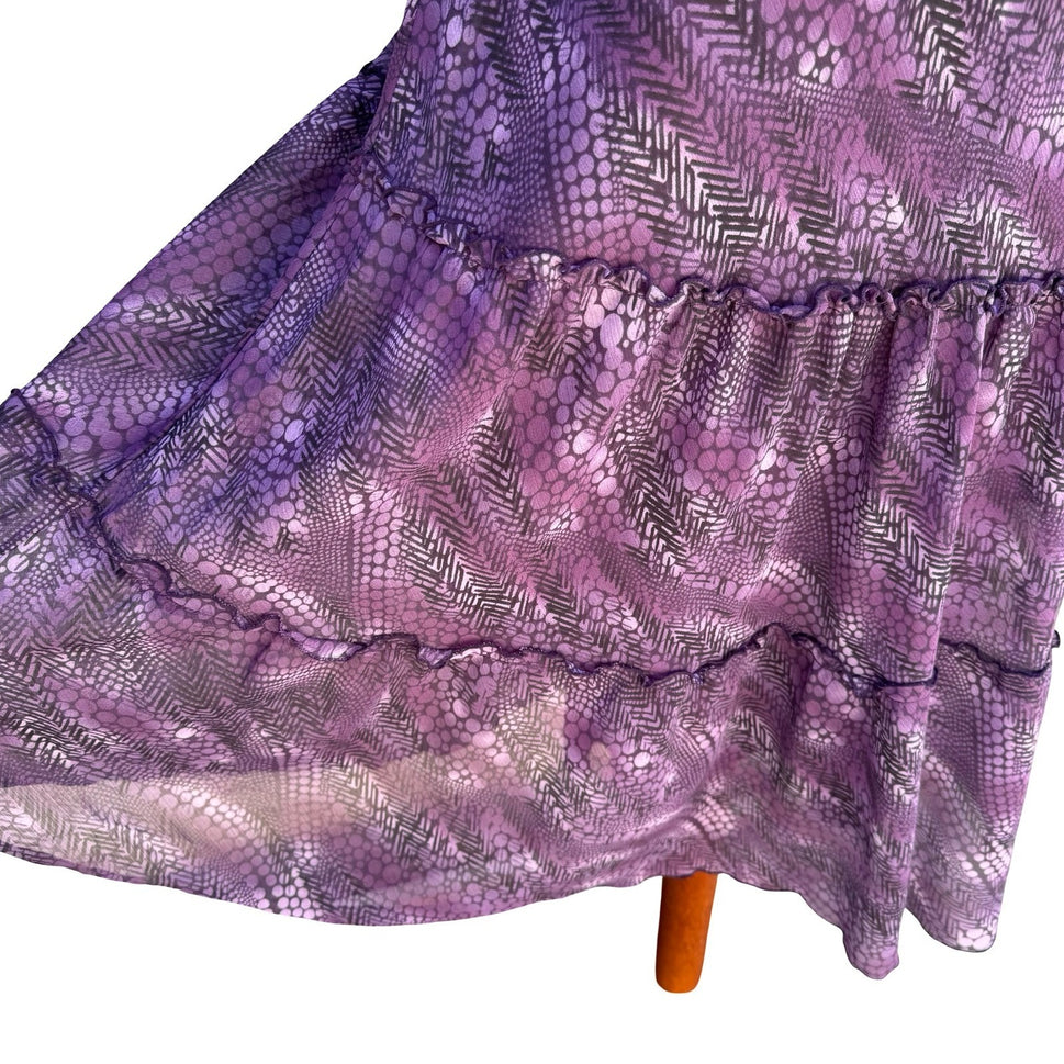 BIYAYCDA Y2K Purple Whimsigoth Snakeskin Tiered Midi Dress 10 Fairycore Romantic