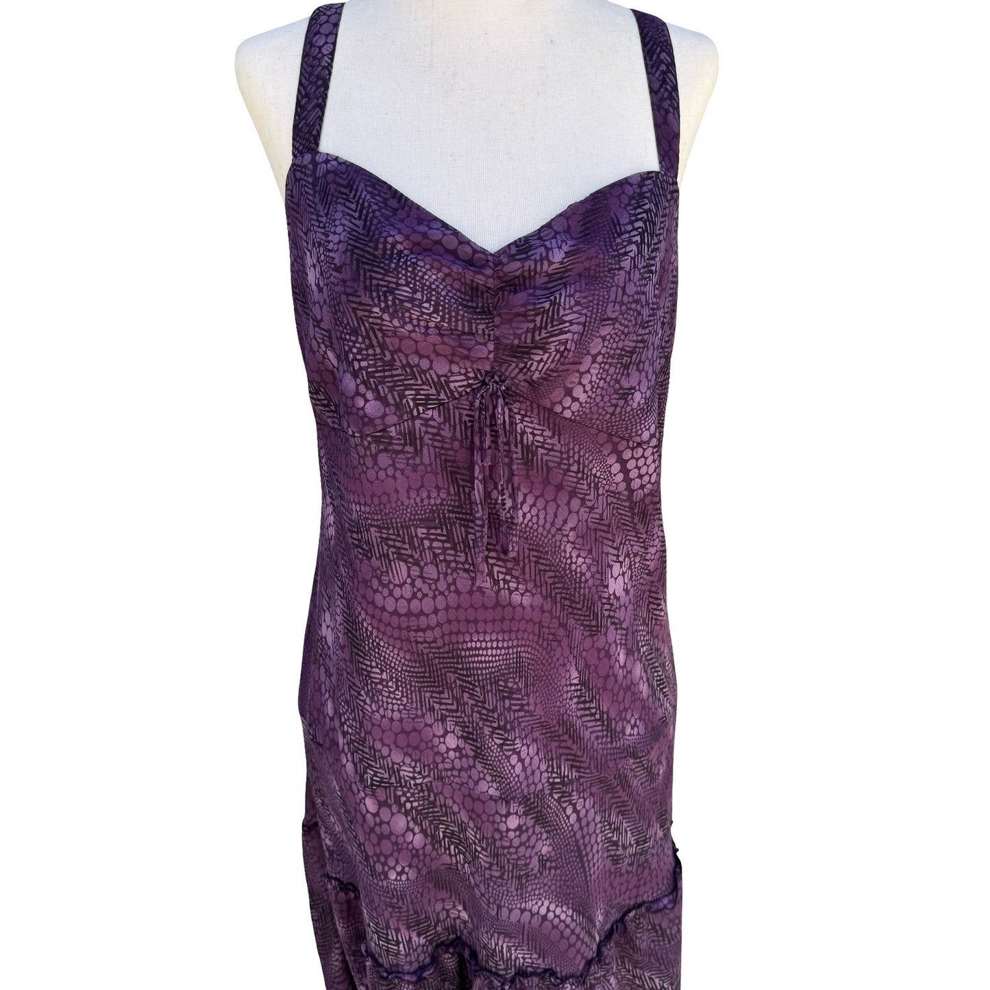 BIYAYCDA Y2K Purple Whimsigoth Snakeskin Tiered Midi Dress 10 Fairycore Romantic