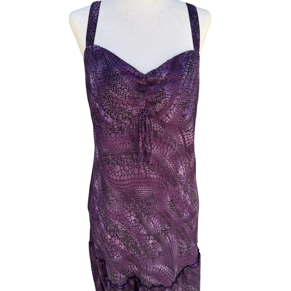 BIYAYCDA Y2K Purple Whimsigoth Snakeskin Tiered Midi Dress 10 Fairycore Romantic
