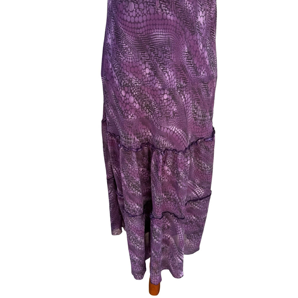 BIYAYCDA Y2K Purple Whimsigoth Snakeskin Tiered Midi Dress 10 Fairycore Romantic