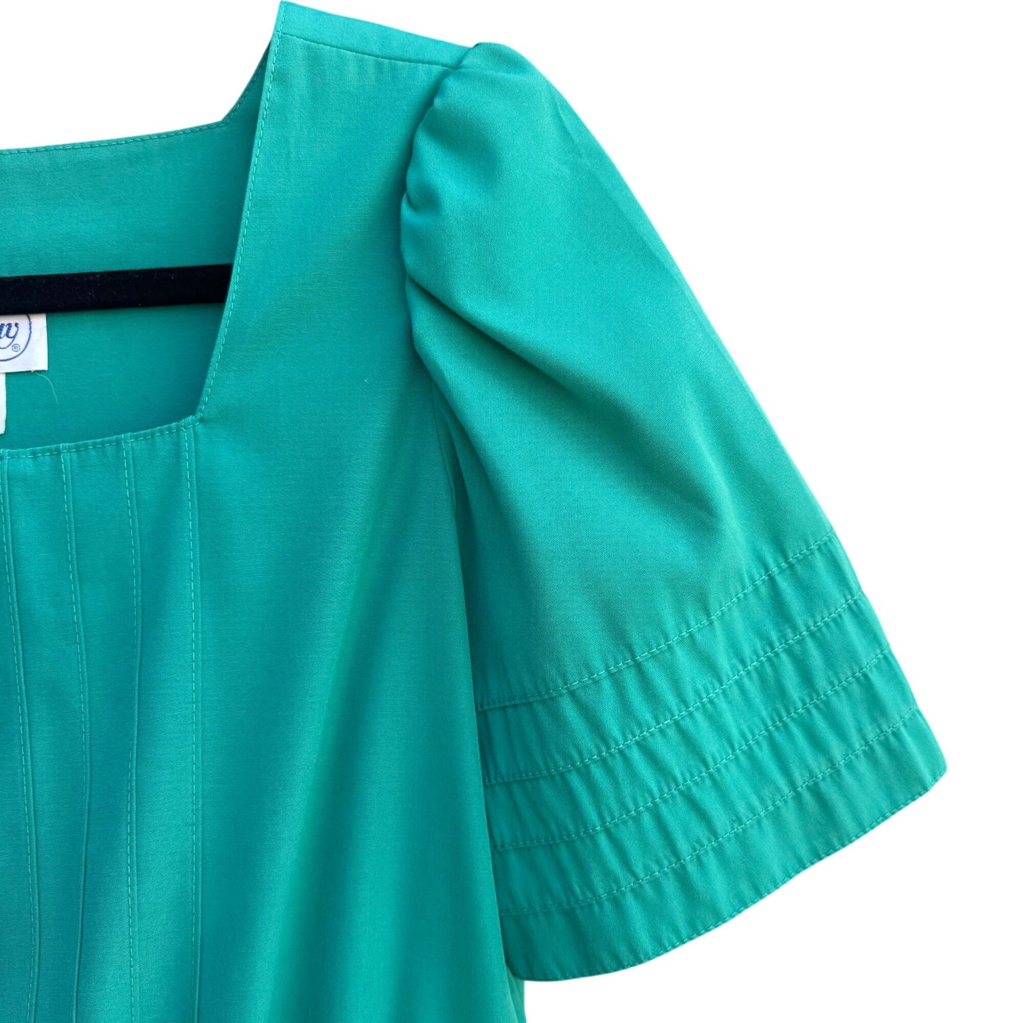 Leslie Fay Vintage Green Short-Sleeve Pintuck Detail Button Front Midi Dress 12