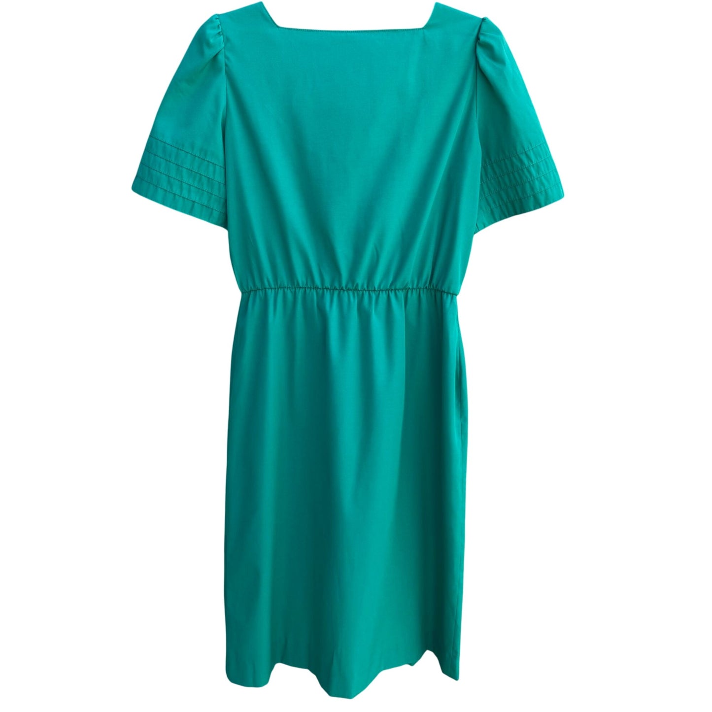 Leslie Fay Vintage Green Short-Sleeve Pintuck Detail Button Front Midi Dress 12