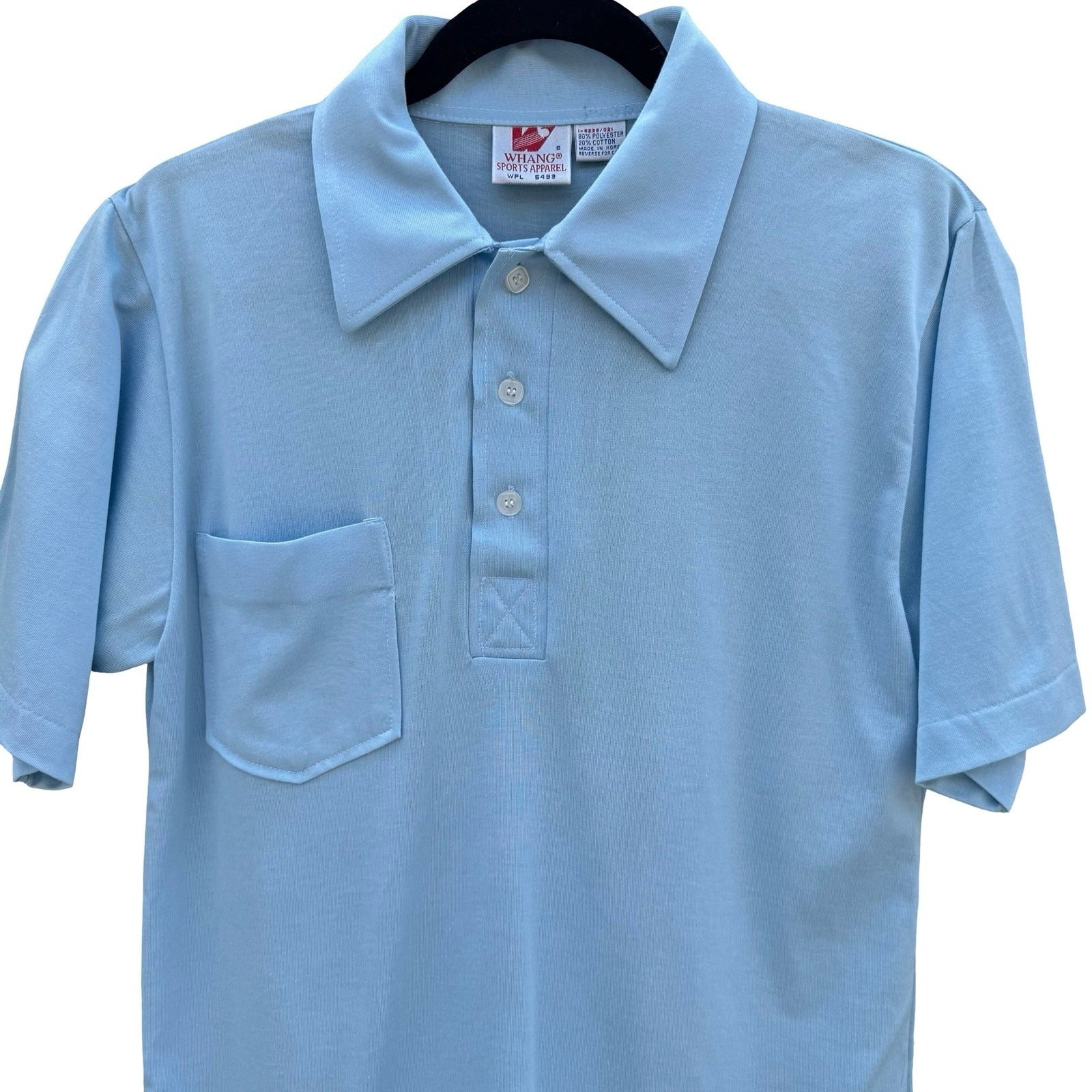 Whang Sports Apparel Mens Vintage Light Blue Short Sleeve Polo Shirt Small Korea