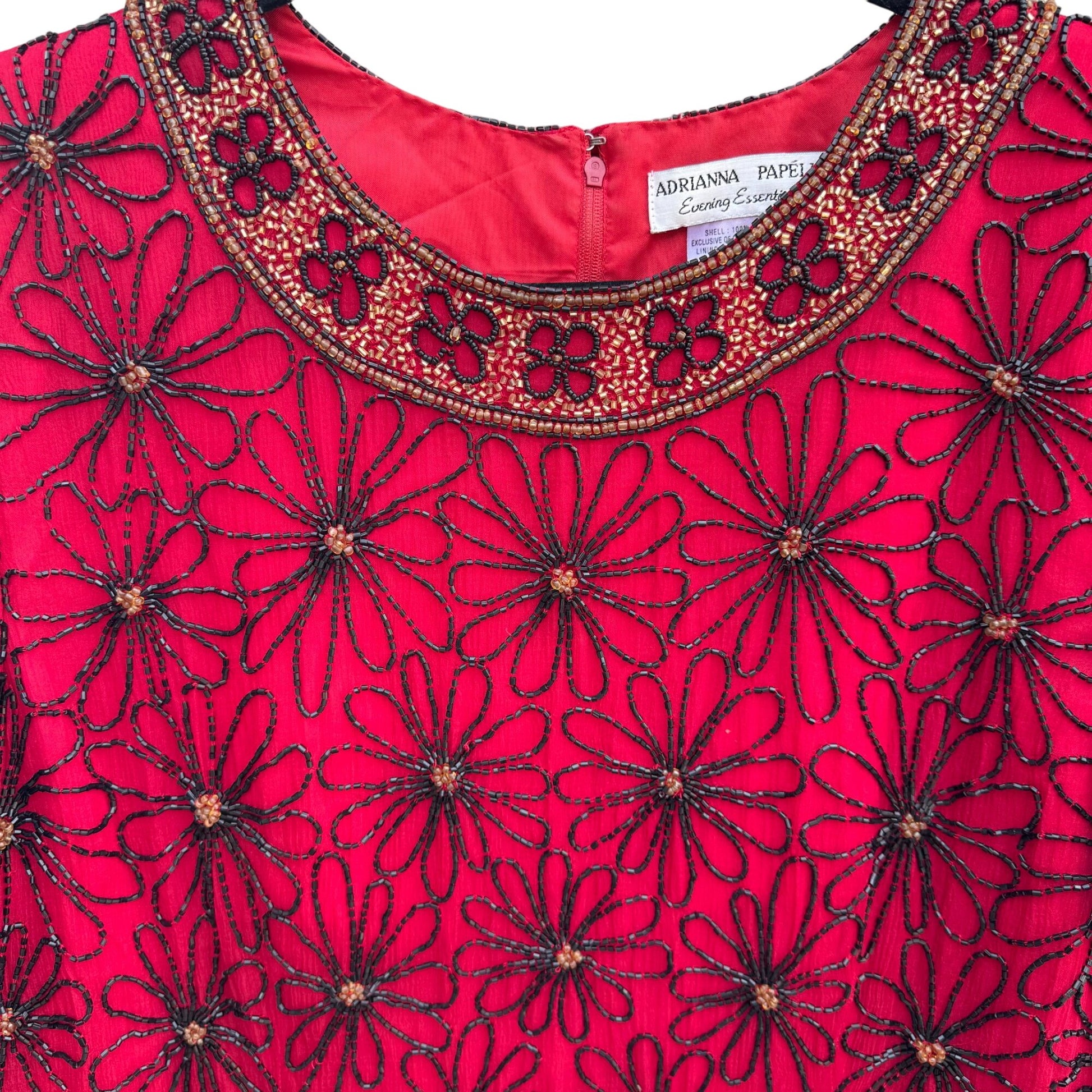 Adrianna Papell Evening Essentials Vintage Womens Red Beaded Floral Crop Top XL