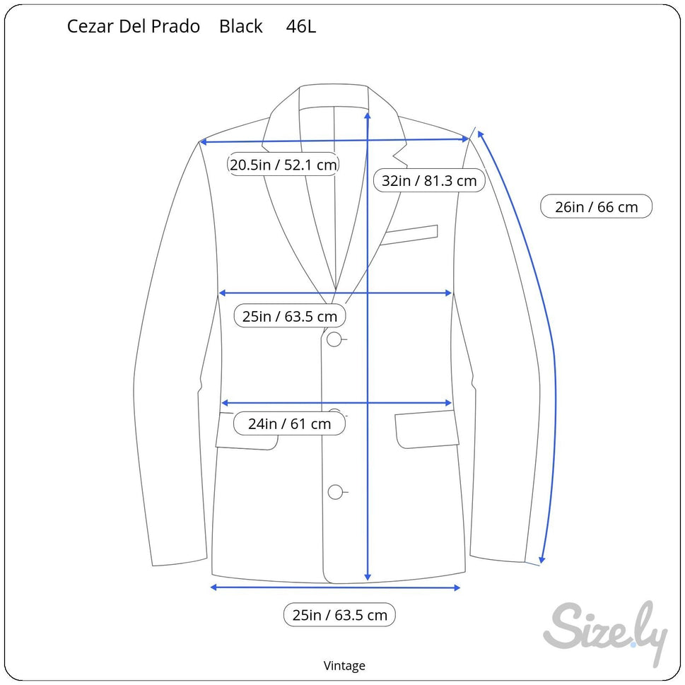 Cezar Del Prado Vintage Mens Black Silk Single Breasted 3 Button Blazer Jacket