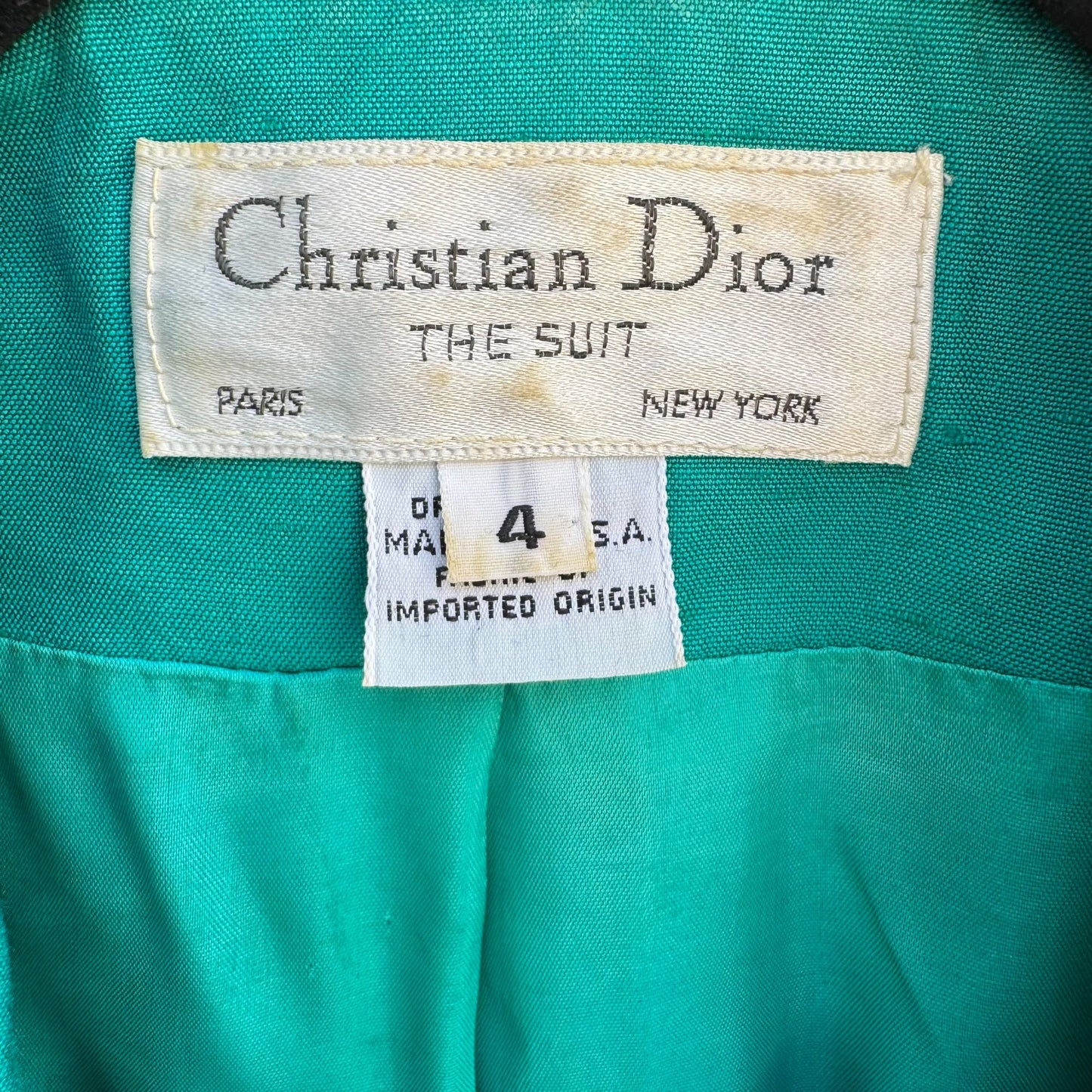 Christian Dior Vintage Womens Teal Short Sleeve Blazer Pencil Skirt Suit Set 4