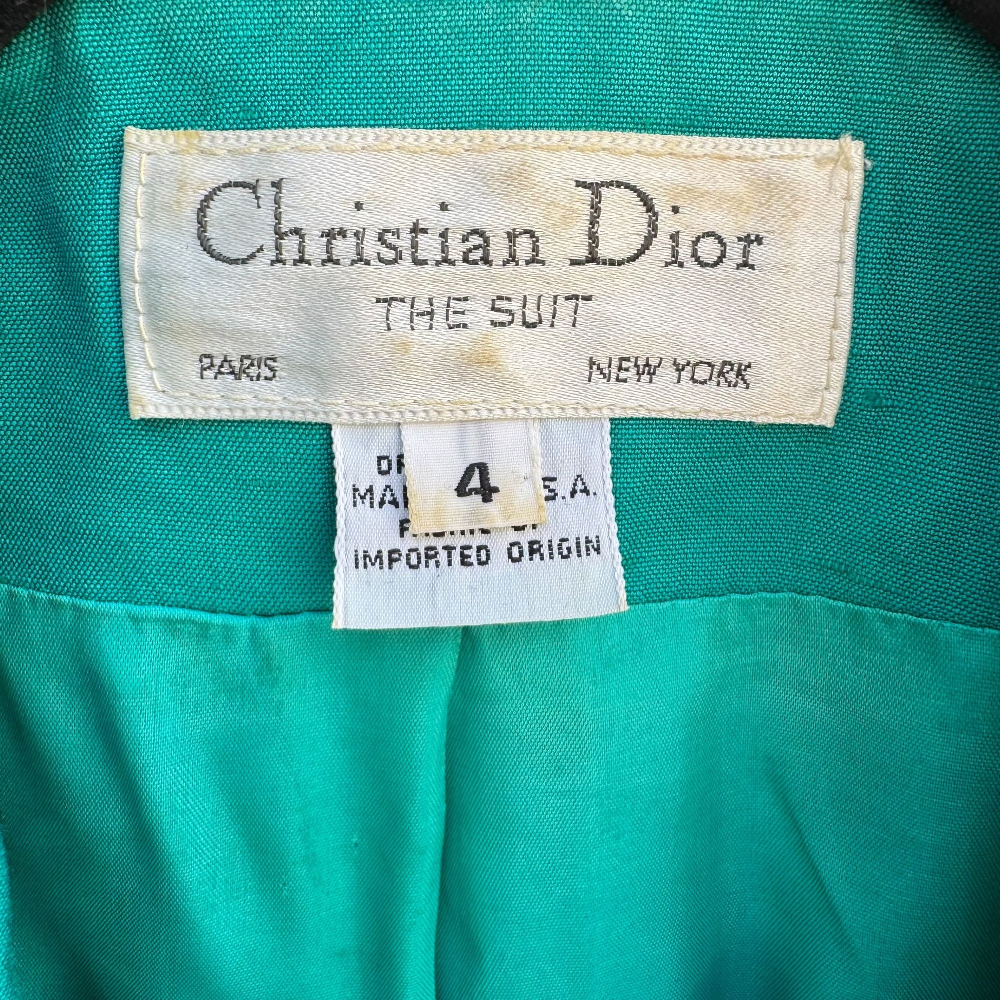 Christian Dior Vintage Womens Teal Short Sleeve Blazer Pencil Skirt Suit Set 4