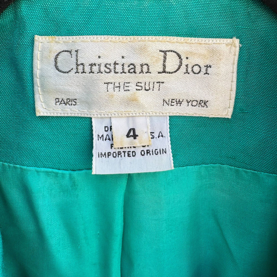 Christian Dior Vintage Womens Teal Short Sleeve Blazer Pencil Skirt Suit Set 4