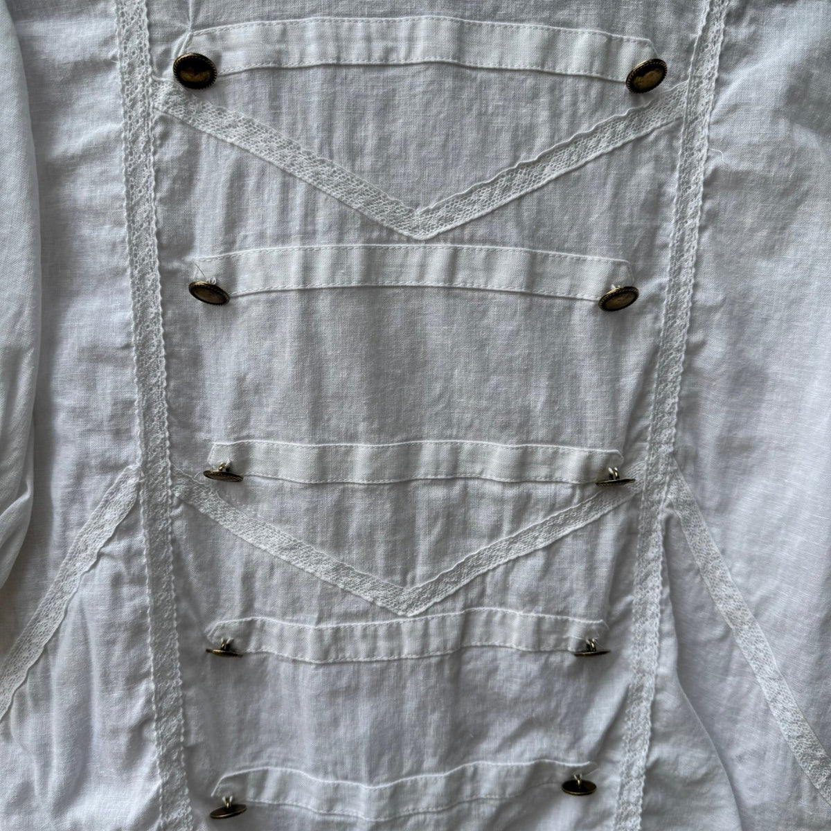 Zara Lace Trim Cotton Linen Military Victorian Regencycore Puff Sleeve Blouse L