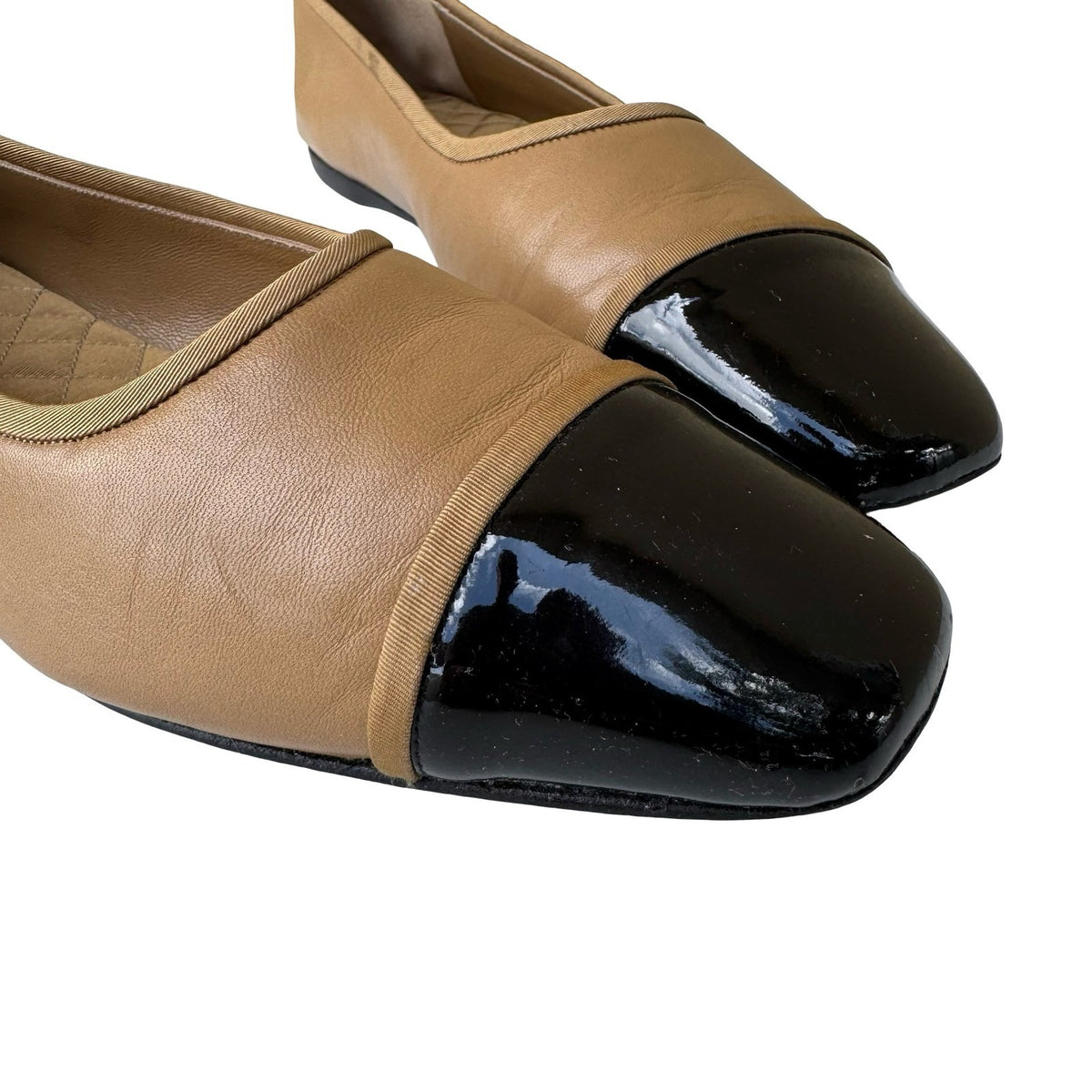 Delman Vintage Cap Toe Quilted Insole Parisian Ballet Flats Tan Black Womens 11M