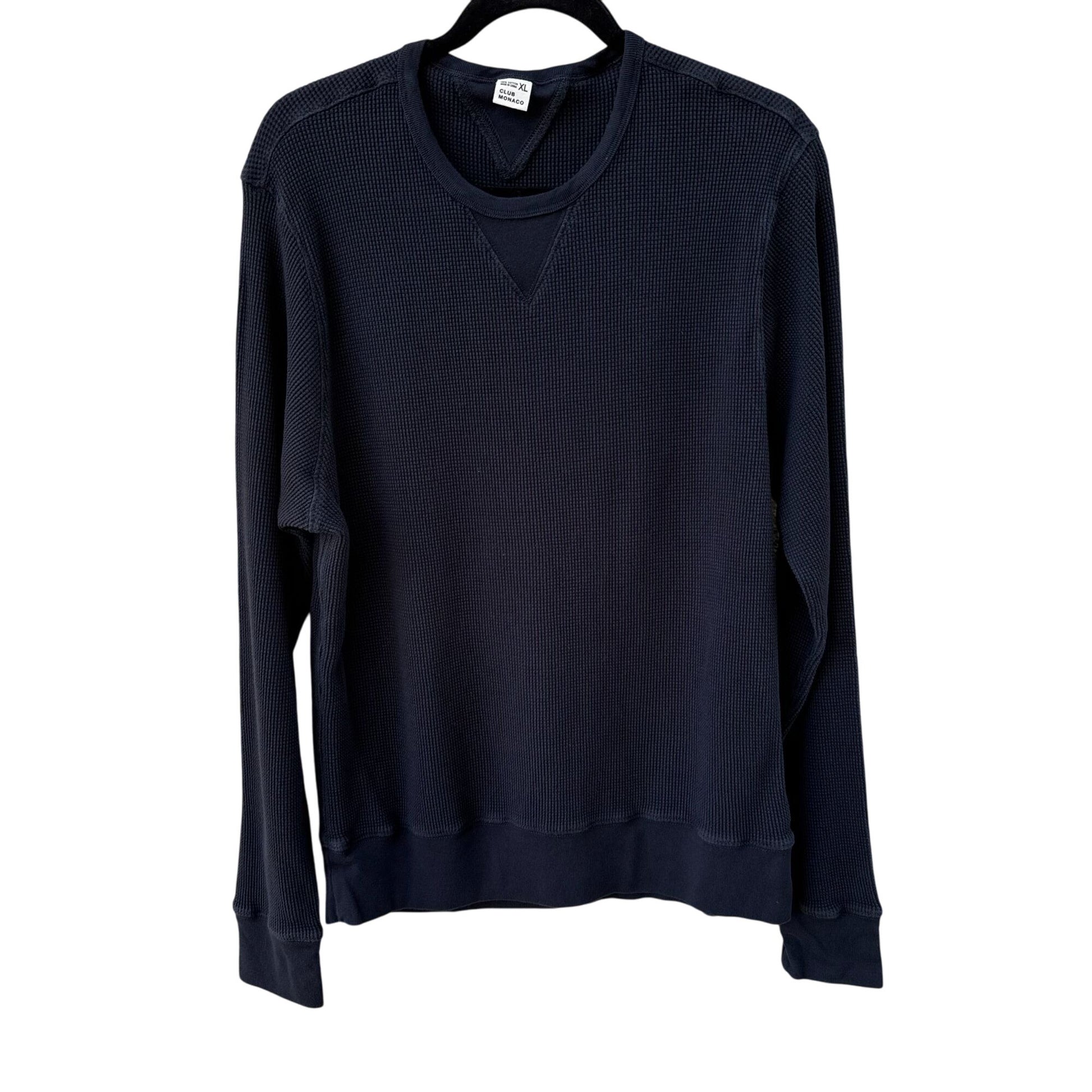 Club Monaco Mens Navy Waffle Knit Crewneck Cotton Thermal Long Sleeve Shirt XL