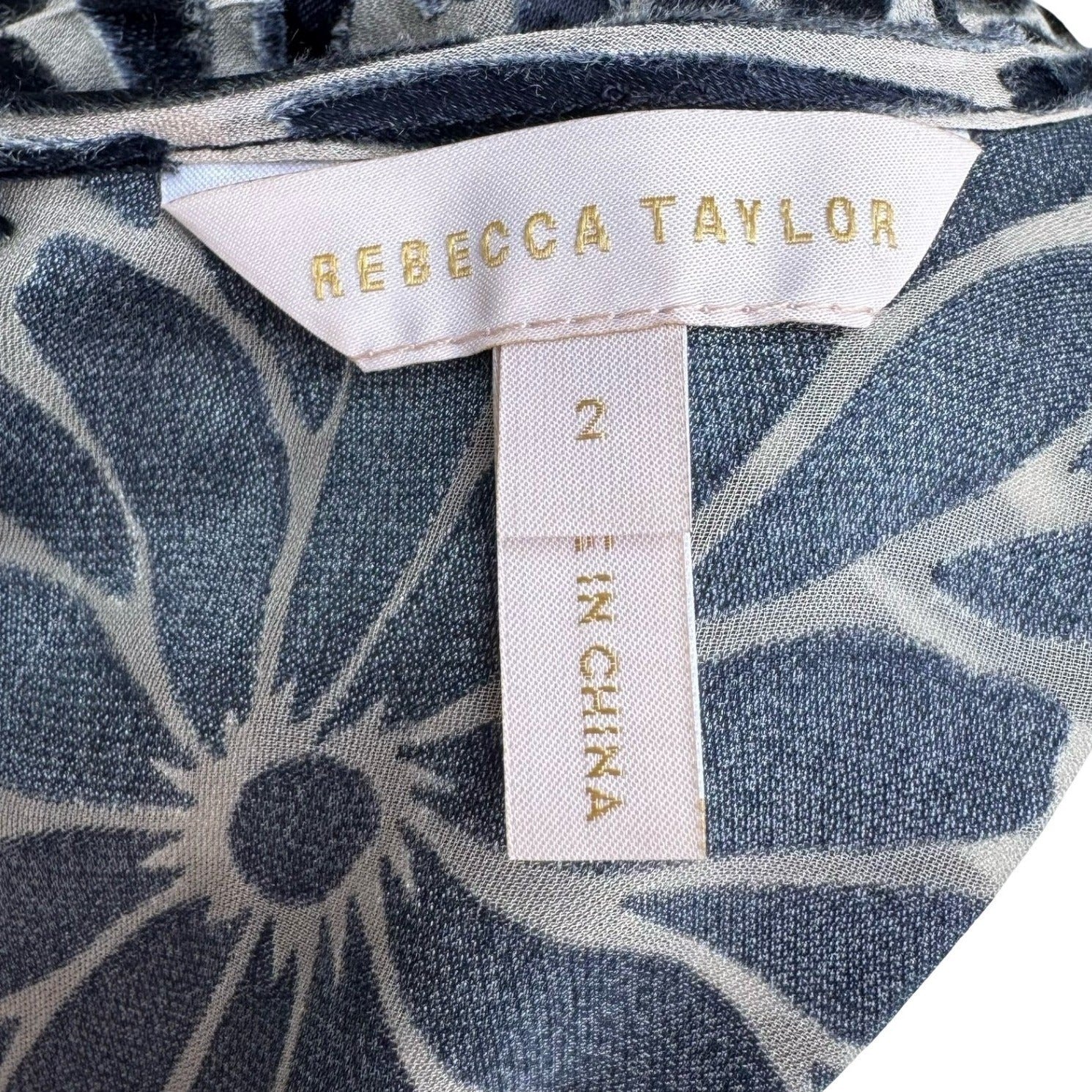 Rebecca Taylor Navy Blue Silver Floral Burnout Velvet Silk Mini Dress Size 2