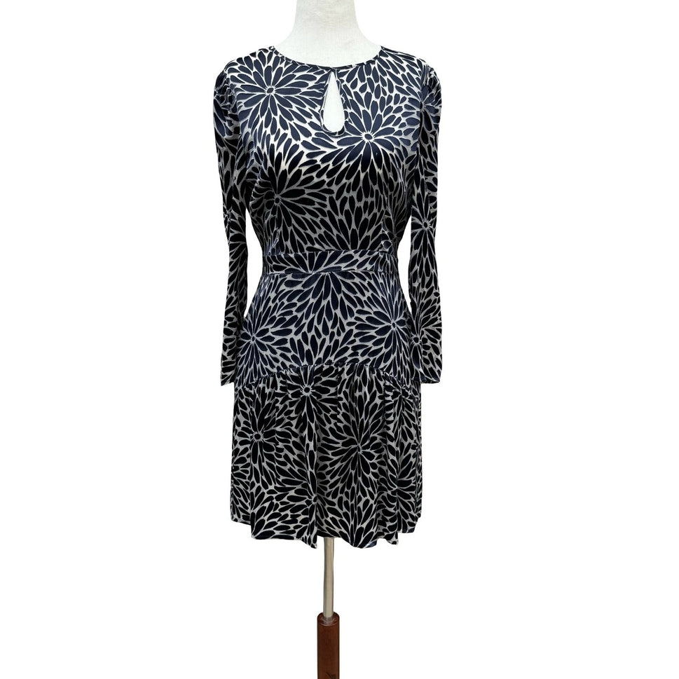 Rebecca Taylor Navy Blue Silver Floral Burnout Velvet Silk Mini Dress Size 2