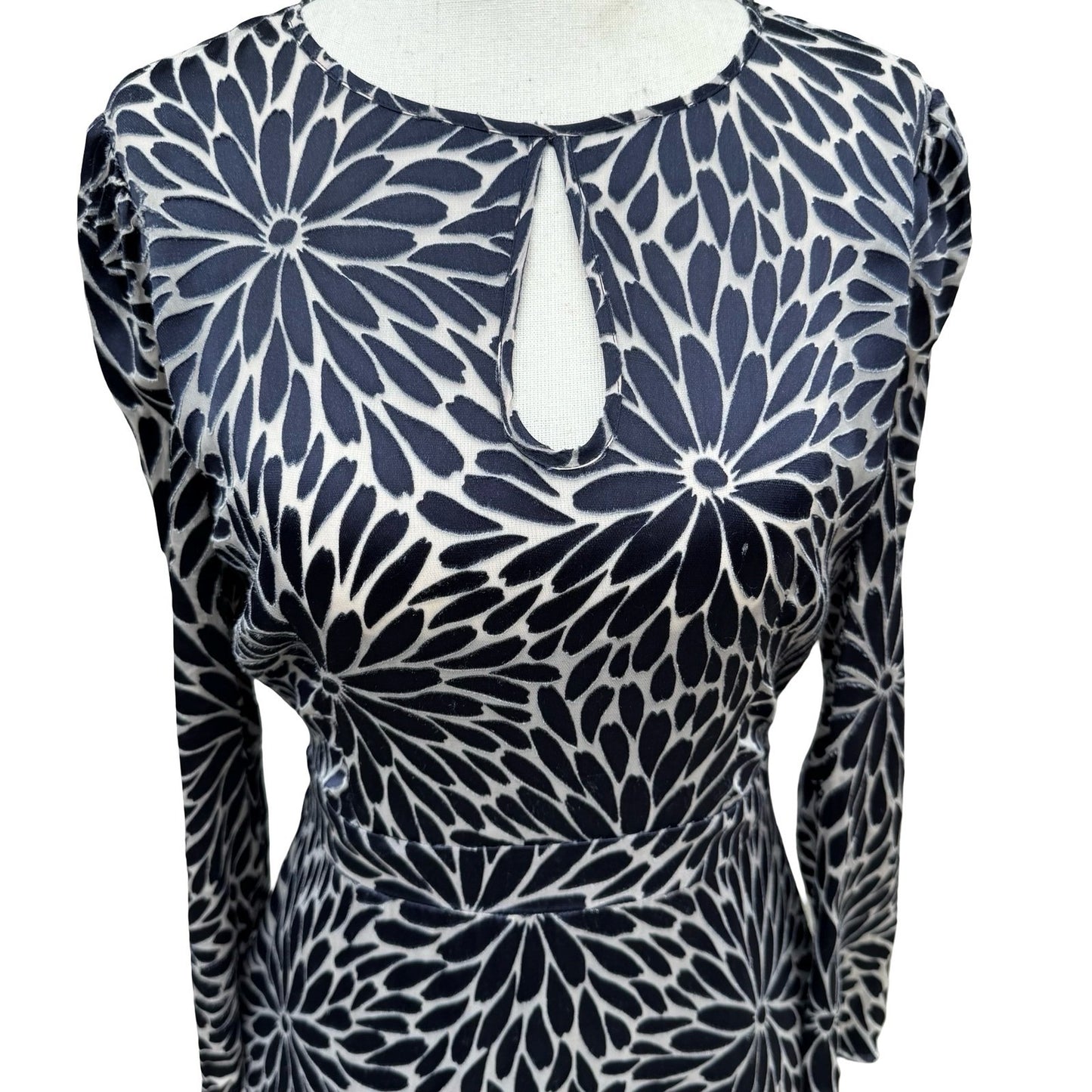 Rebecca Taylor Navy Blue Silver Floral Burnout Velvet Silk Mini Dress Size 2