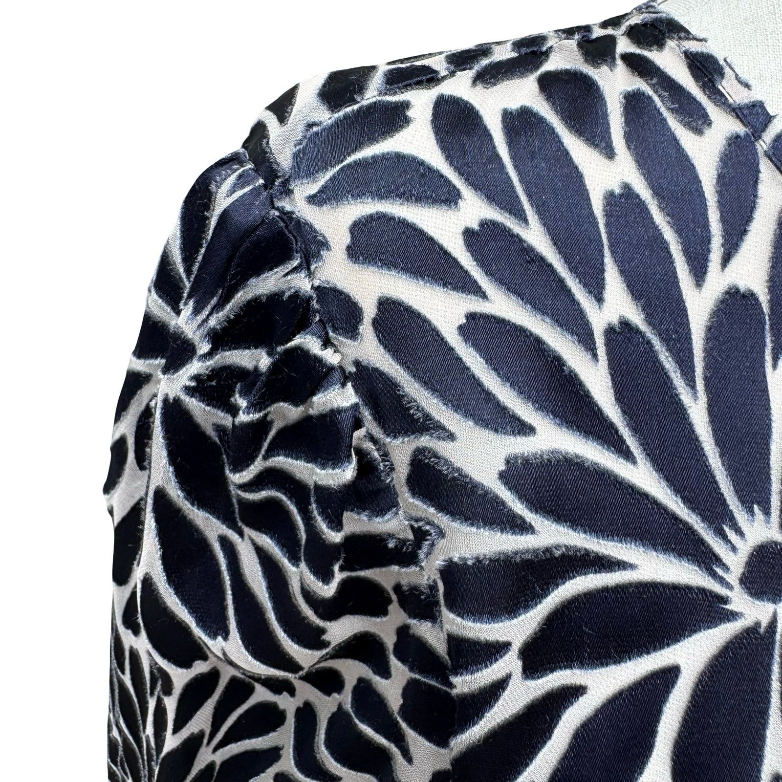 Rebecca Taylor Navy Blue Silver Floral Burnout Velvet Silk Mini Dress Size 2