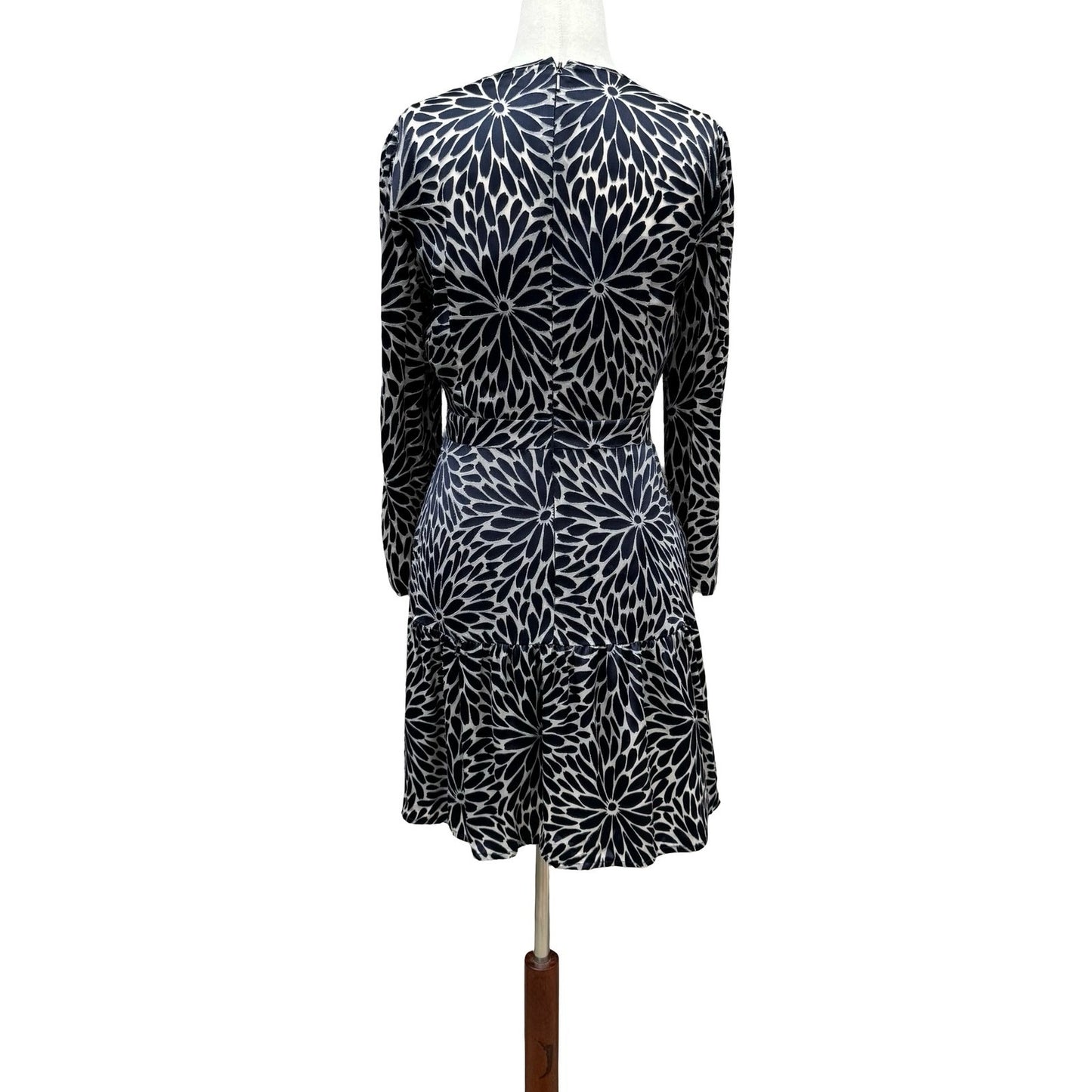 Rebecca Taylor Navy Blue Silver Floral Burnout Velvet Silk Mini Dress Size 2