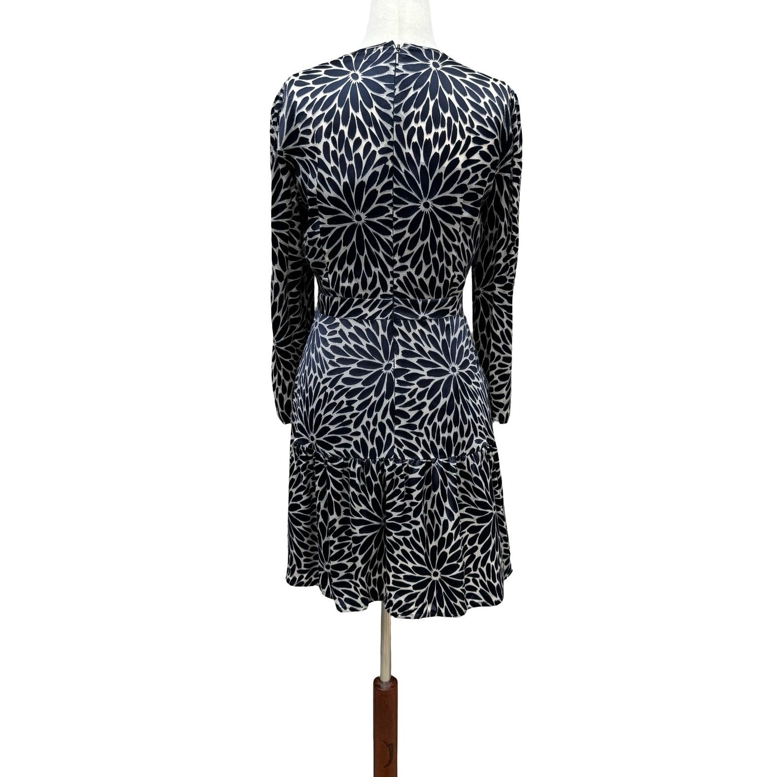 Rebecca Taylor Navy Blue Silver Floral Burnout Velvet Silk Mini Dress Size 2