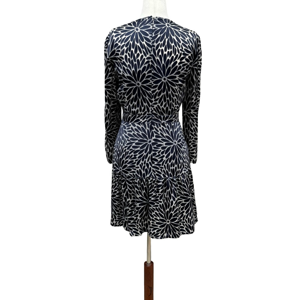 Rebecca Taylor Navy Blue Silver Floral Burnout Velvet Silk Mini Dress Size 2