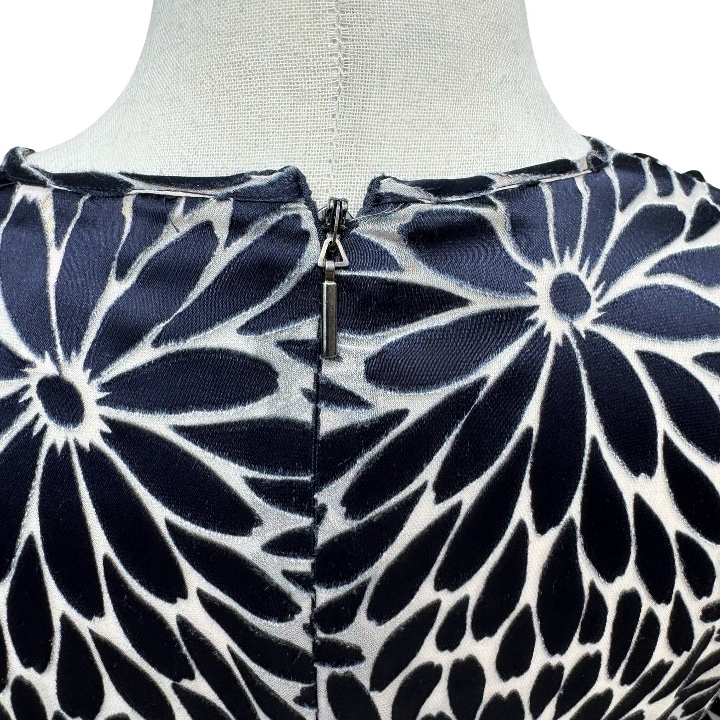 Rebecca Taylor Navy Blue Silver Floral Burnout Velvet Silk Mini Dress Size 2