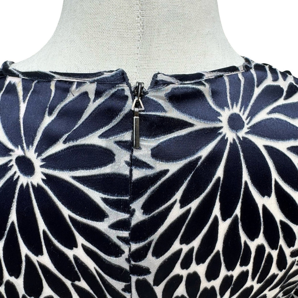 Rebecca Taylor Navy Blue Silver Floral Burnout Velvet Silk Mini Dress Size 2