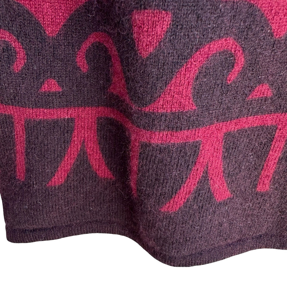 Charter Club Luxury 100% Cashmere Geometric Intarsia Sweater Burgundy L Tribal