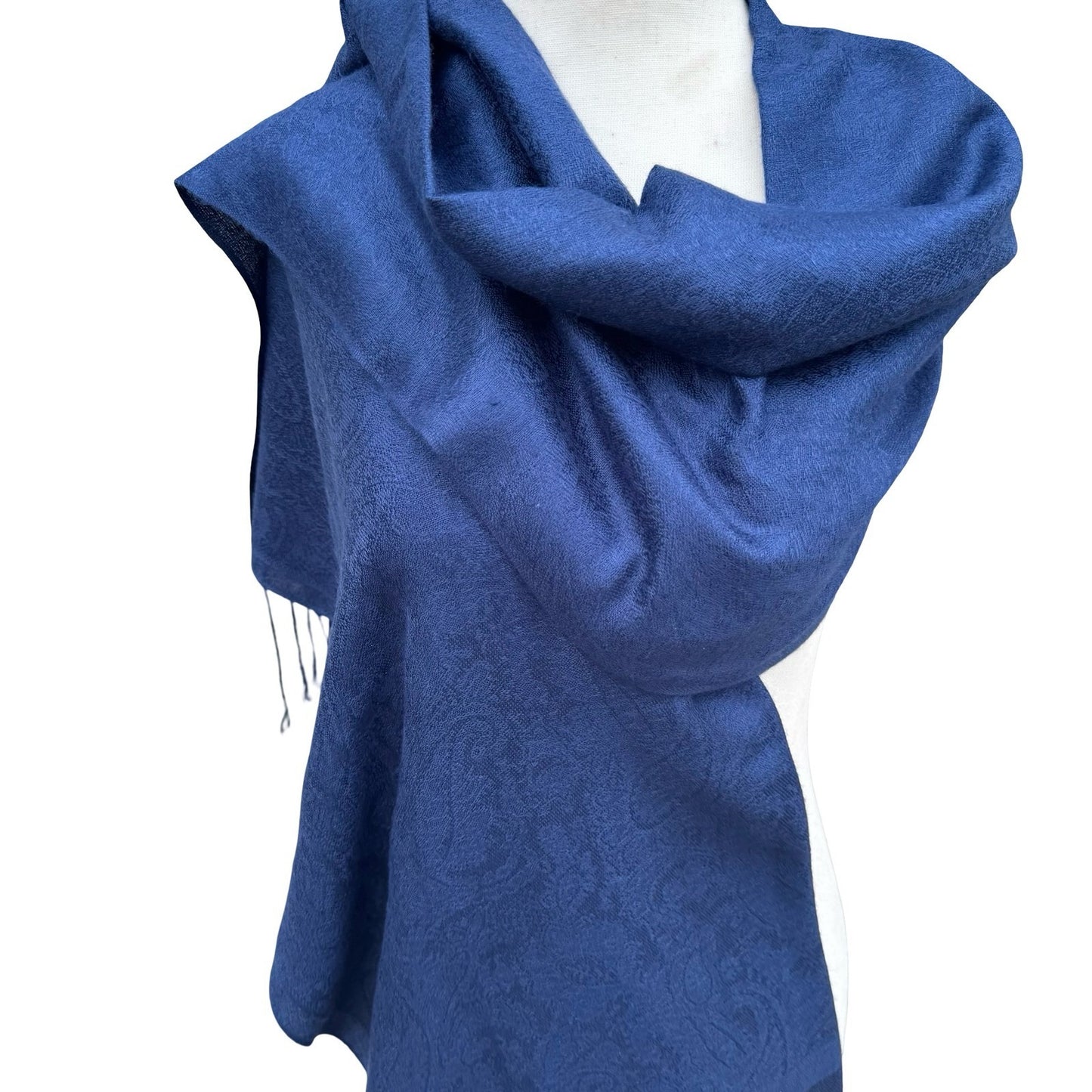 Pashmina Navy Blue Paisley Jacquard Scarf Shawl 100% Pashmina Fringe Wrap Stole